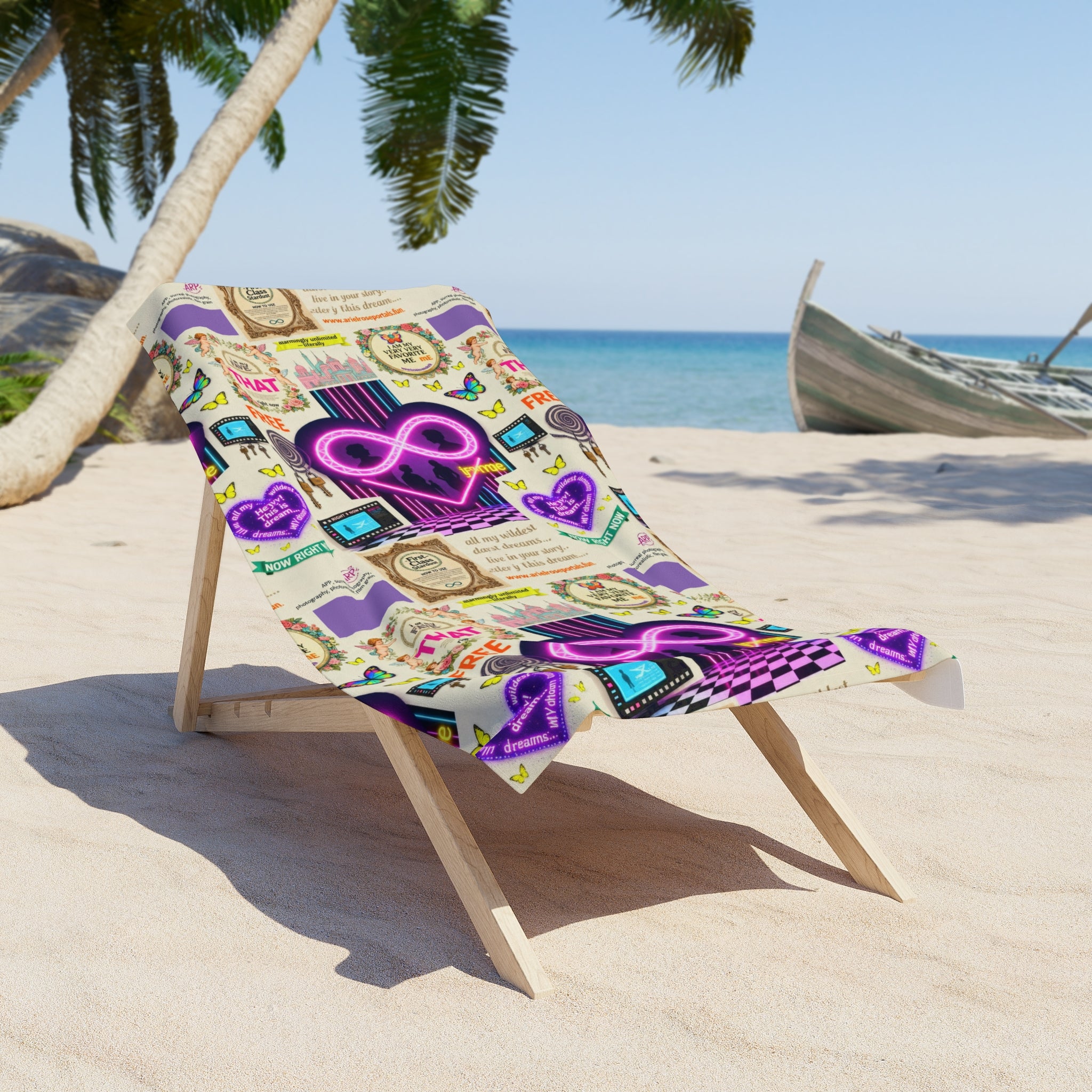 Neon Infinity Beach Towel — Retro Pop Collage Design