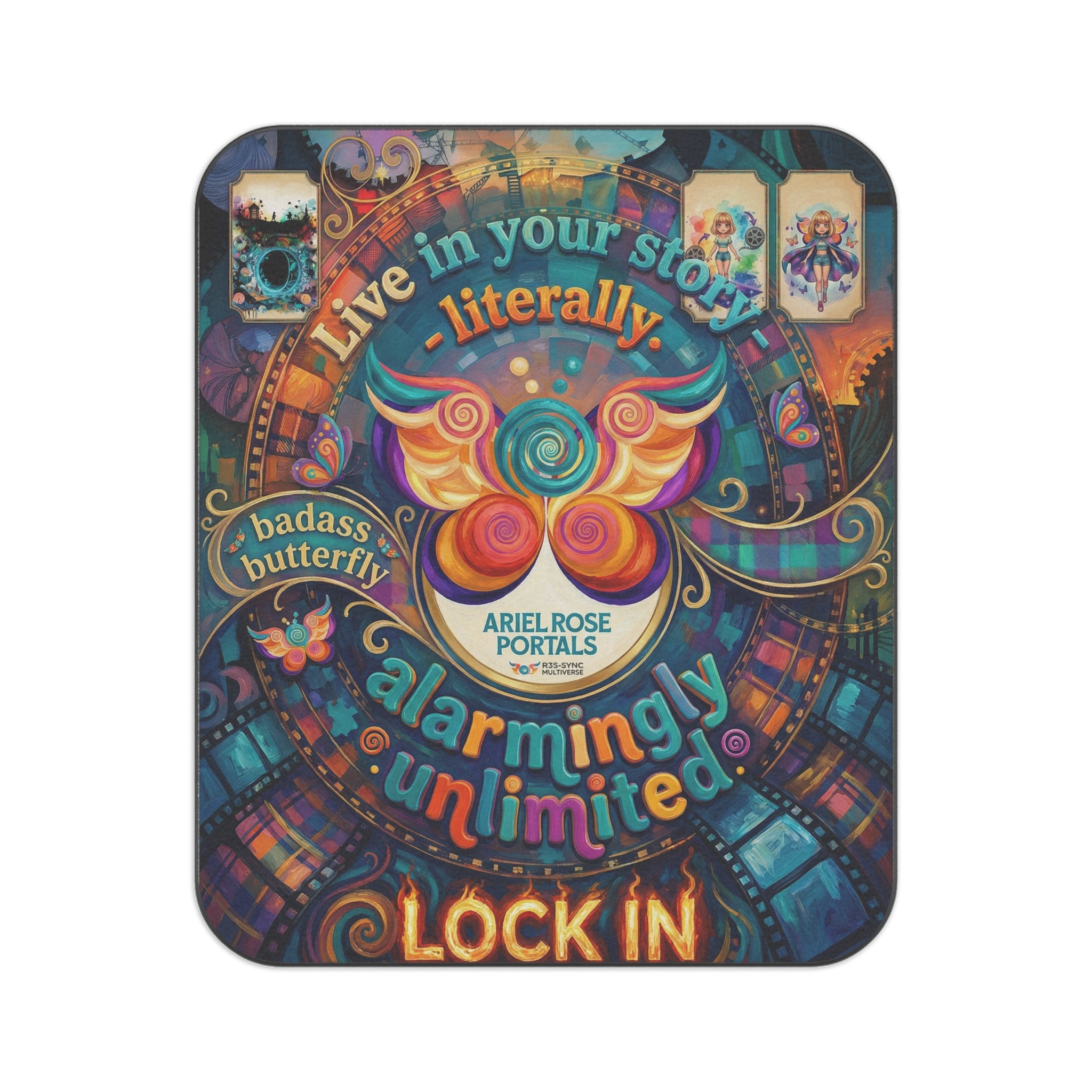 Picnic Blanket — "Live in Your Story, Literally" Colorful Butterfly Outdoor Portal Blanket