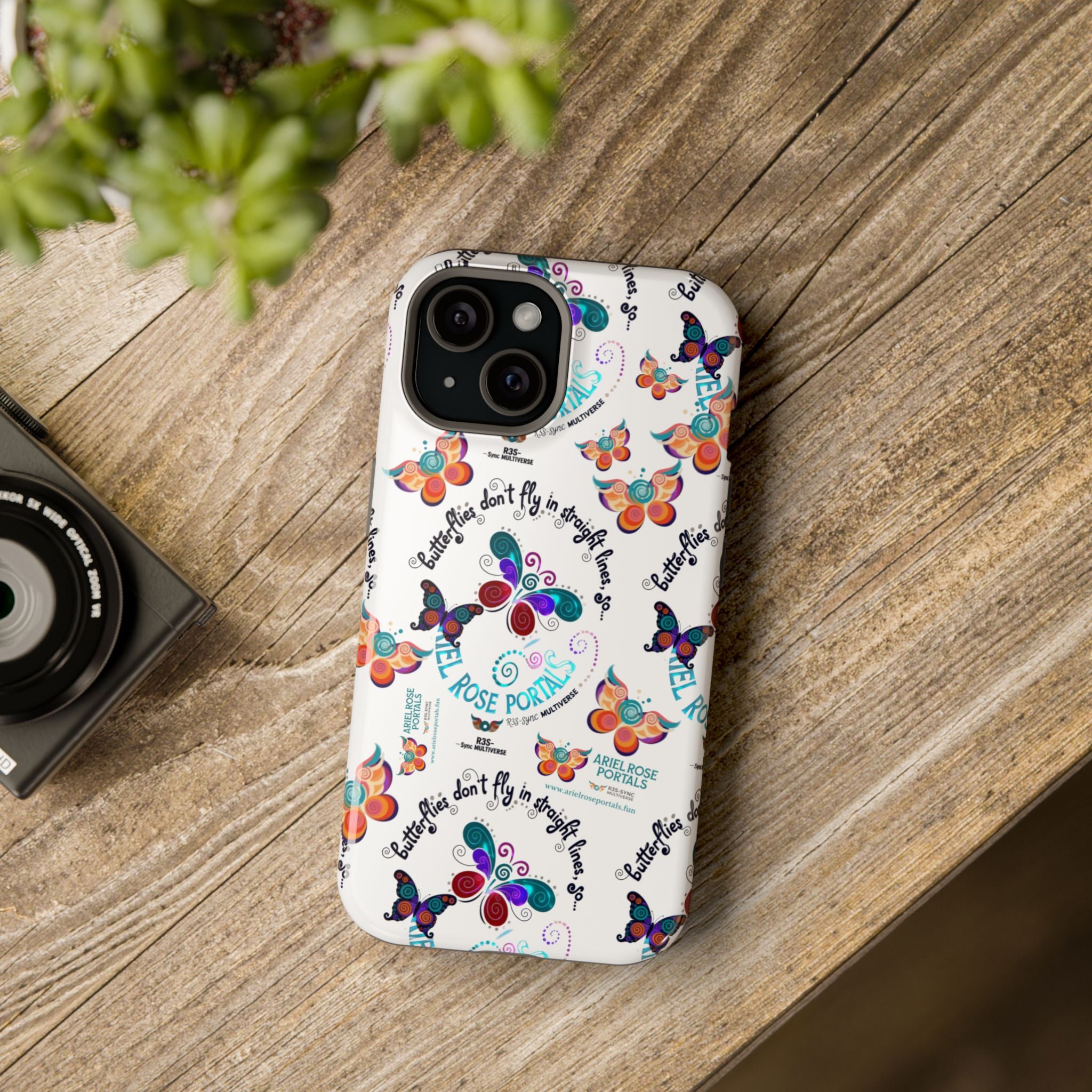 Butterfly Pattern Magnetic Phone Case — "How Butterflies Fly" Ariel Rose Portals Design