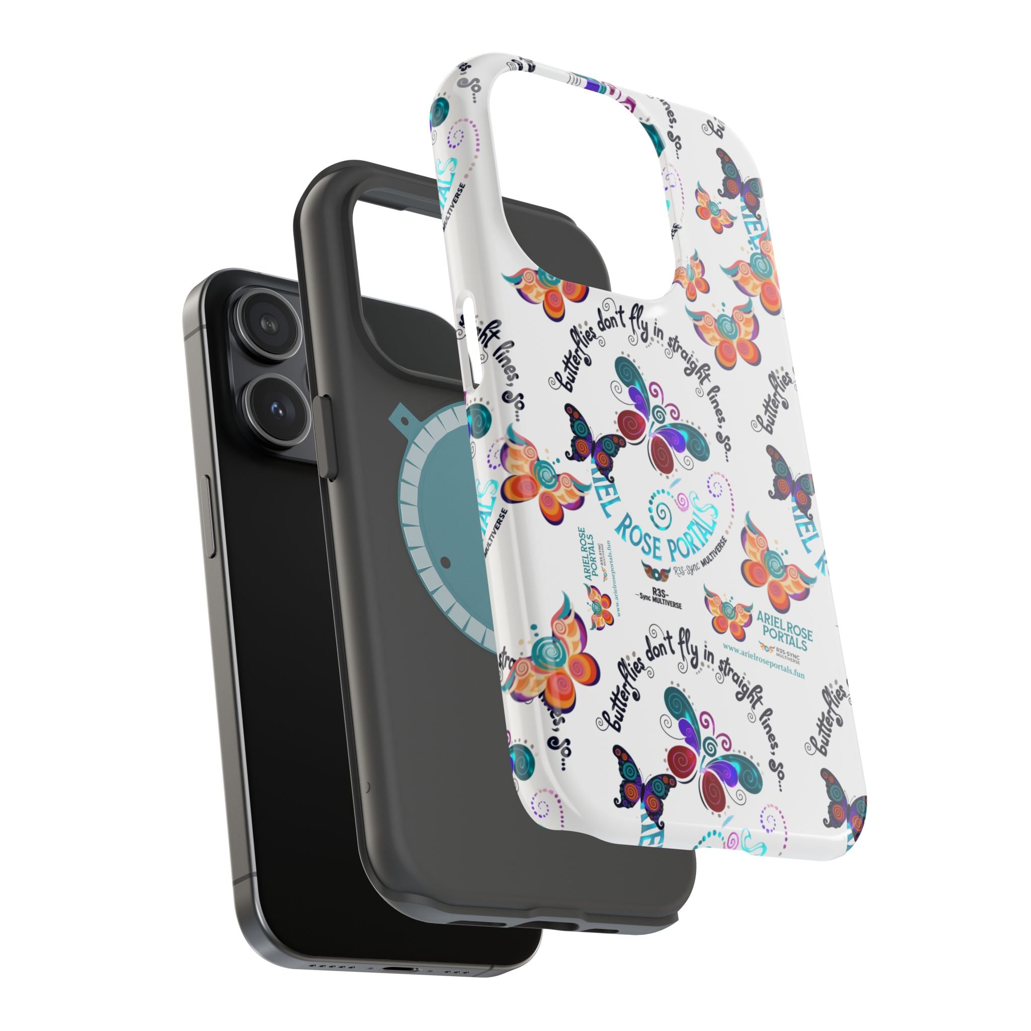 Butterfly Pattern Magnetic Phone Case — "How Butterflies Fly" Ariel Rose Portals Design