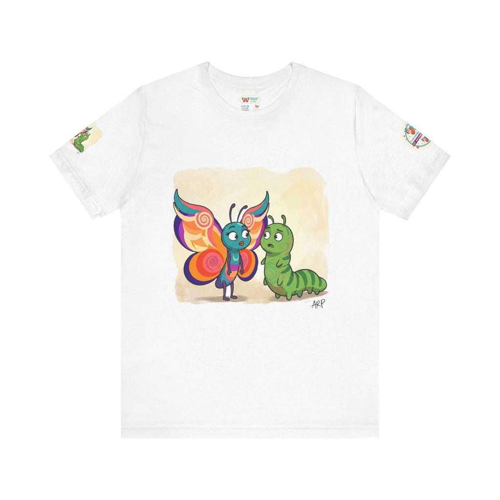Alarmingly Unlimited Butterfly Tee — Playful Caterpillar & Butterfly Cartoon T-Shirt
