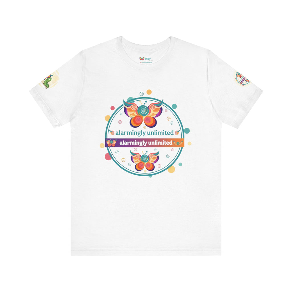 Butterfly & Caterpillar Tee — "alarmingly unlimited" Colorful Graphic T-Shirt