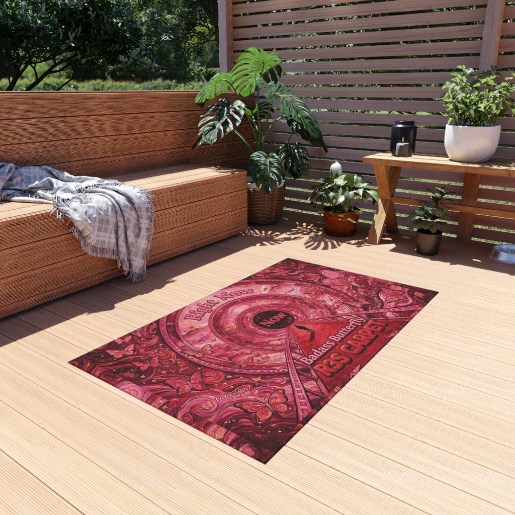 Badass Butterfly 'Right Now' R3S-Carpet Outdoor Rug — Red Boho Decorative Patio Mat