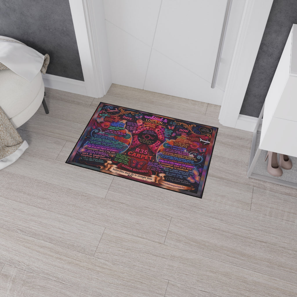 Heavy-Duty Floor Mat — Colorful Inspirational Butterfly Quote Rug