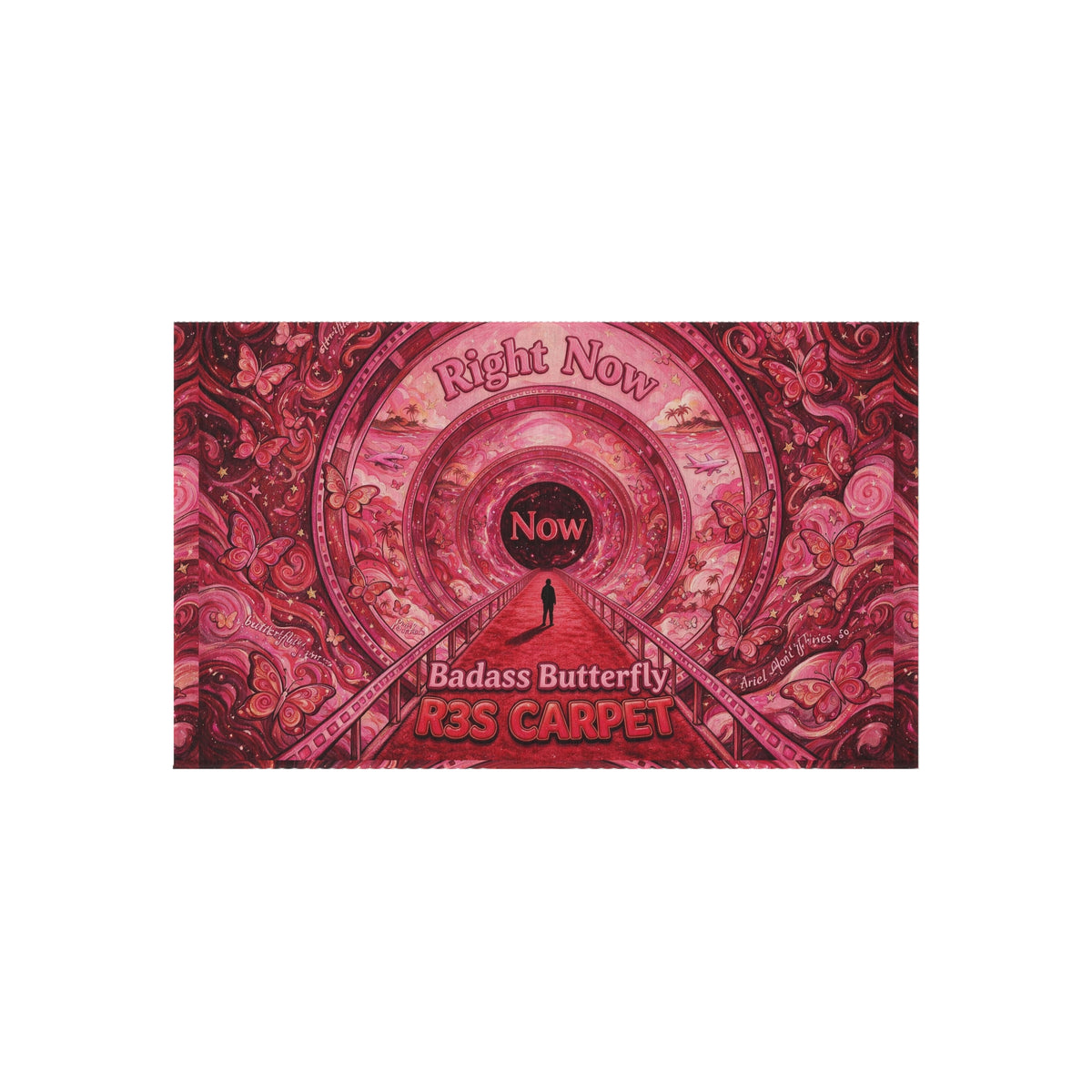 Badass Butterfly 'Right Now' R3S-Carpet Outdoor Rug — Red Boho Decorative Patio Mat