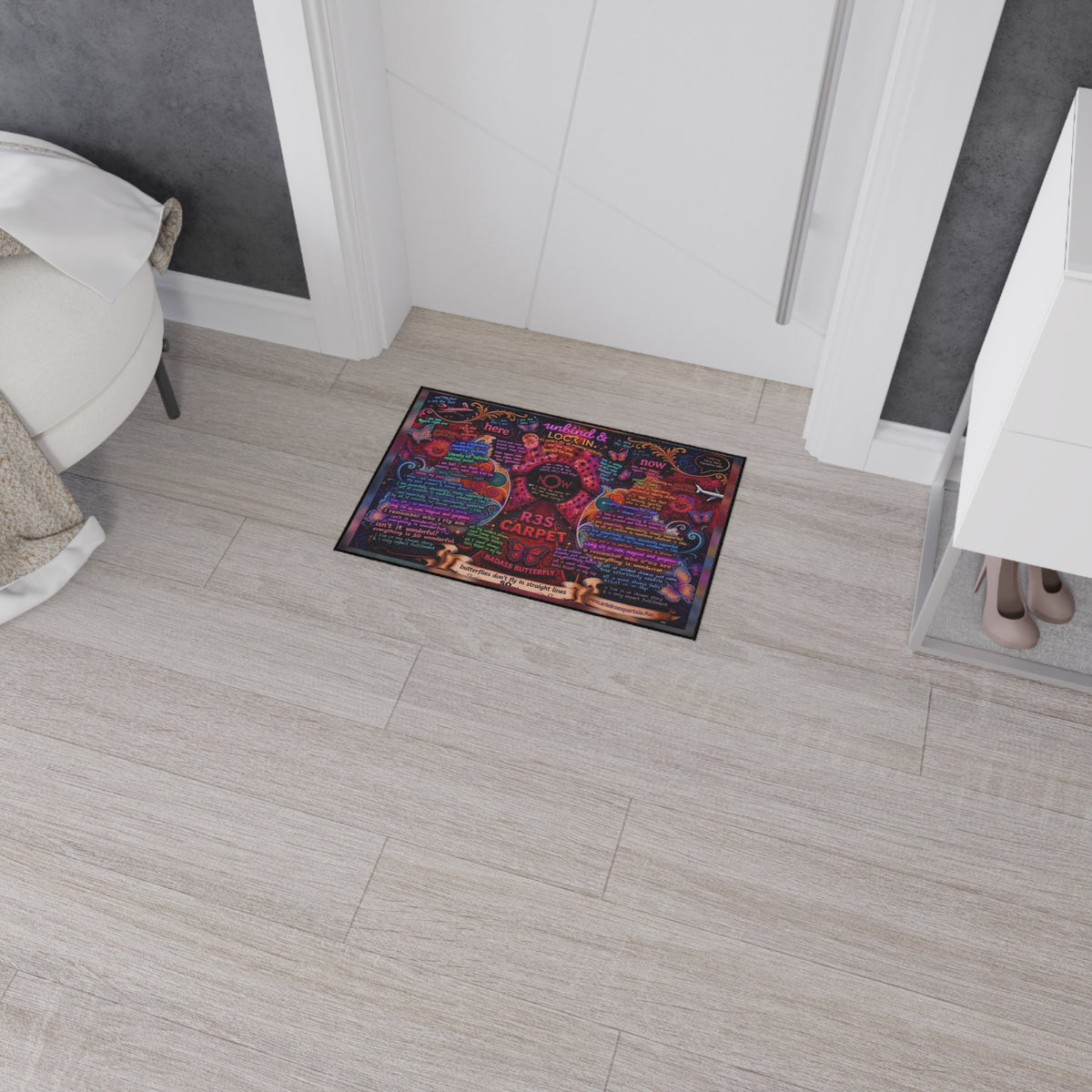 Heavy-Duty Floor Mat — Colorful Inspirational Butterfly Quote Rug
