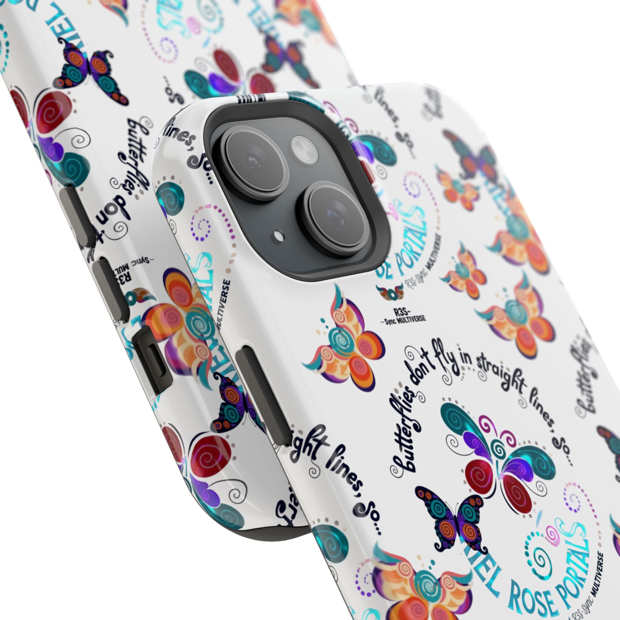 Butterfly Pattern Magnetic Phone Case — "How Butterflies Fly" Ariel Rose Portals Design