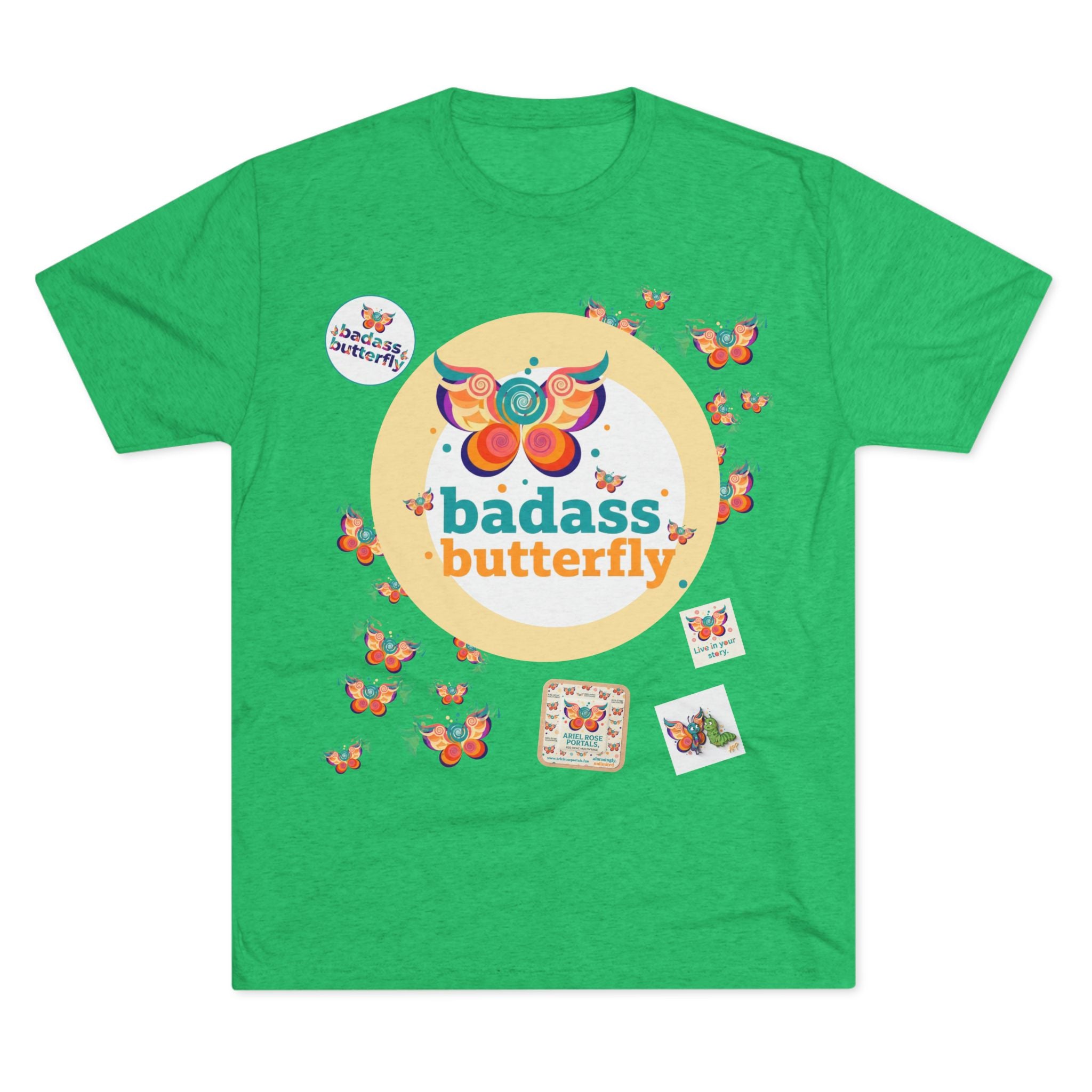 T-shirt "Badass Butterfly Vintage TriBlend Sticker" — Maglietta colorata con grafica "Empowerment"