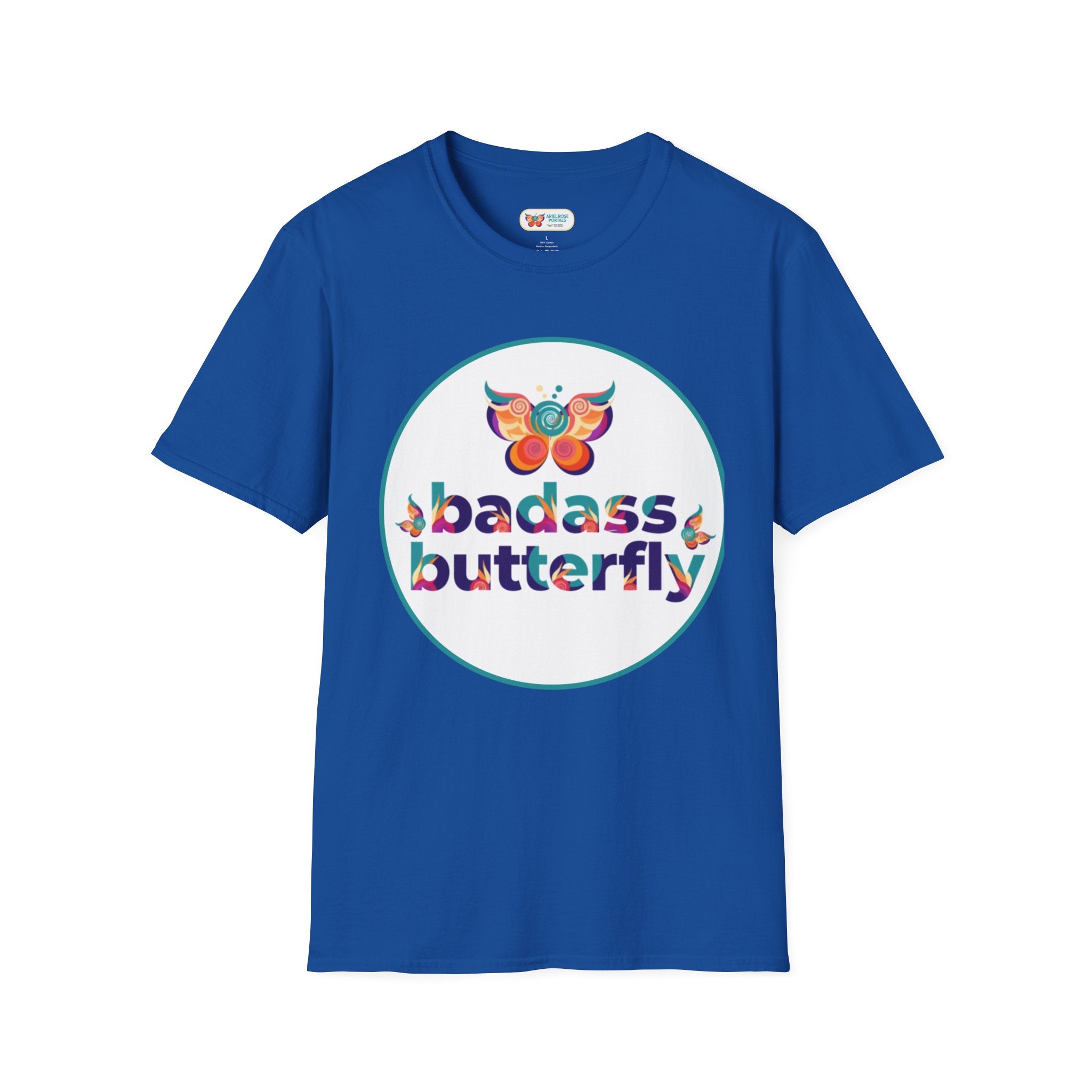 Maglietta "Badass Butterfly Sticker" — Ariel Rose Portals Variant in Stile Sticker