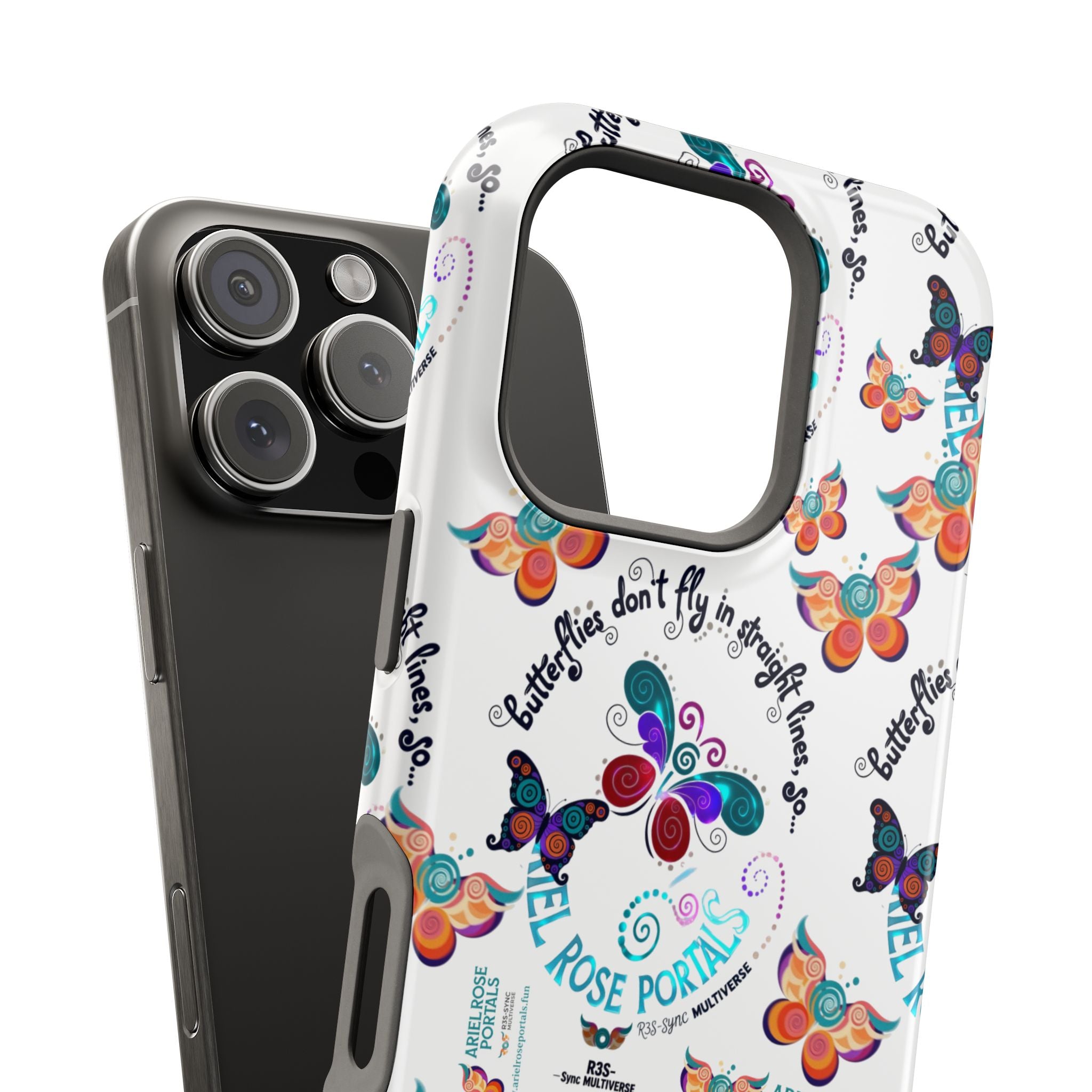 Butterfly Pattern Magnetic Phone Case — "How Butterflies Fly" Ariel Rose Portals Design