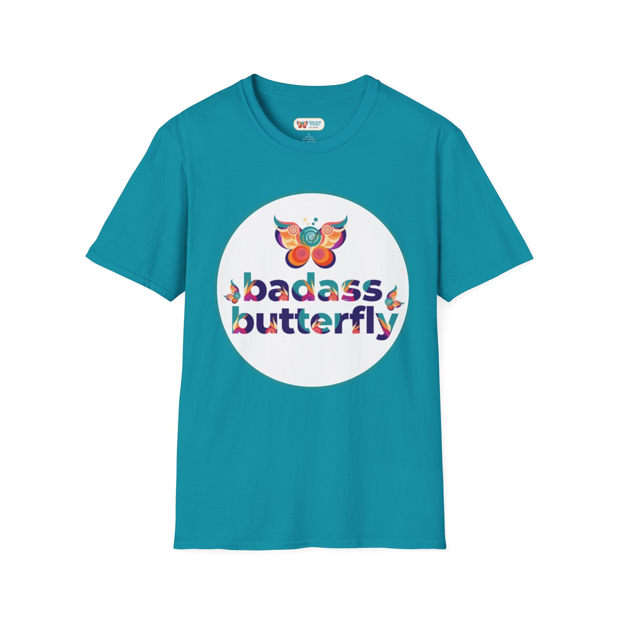 Maglietta "Badass Butterfly Sticker" — Ariel Rose Portals Variant in Stile Sticker