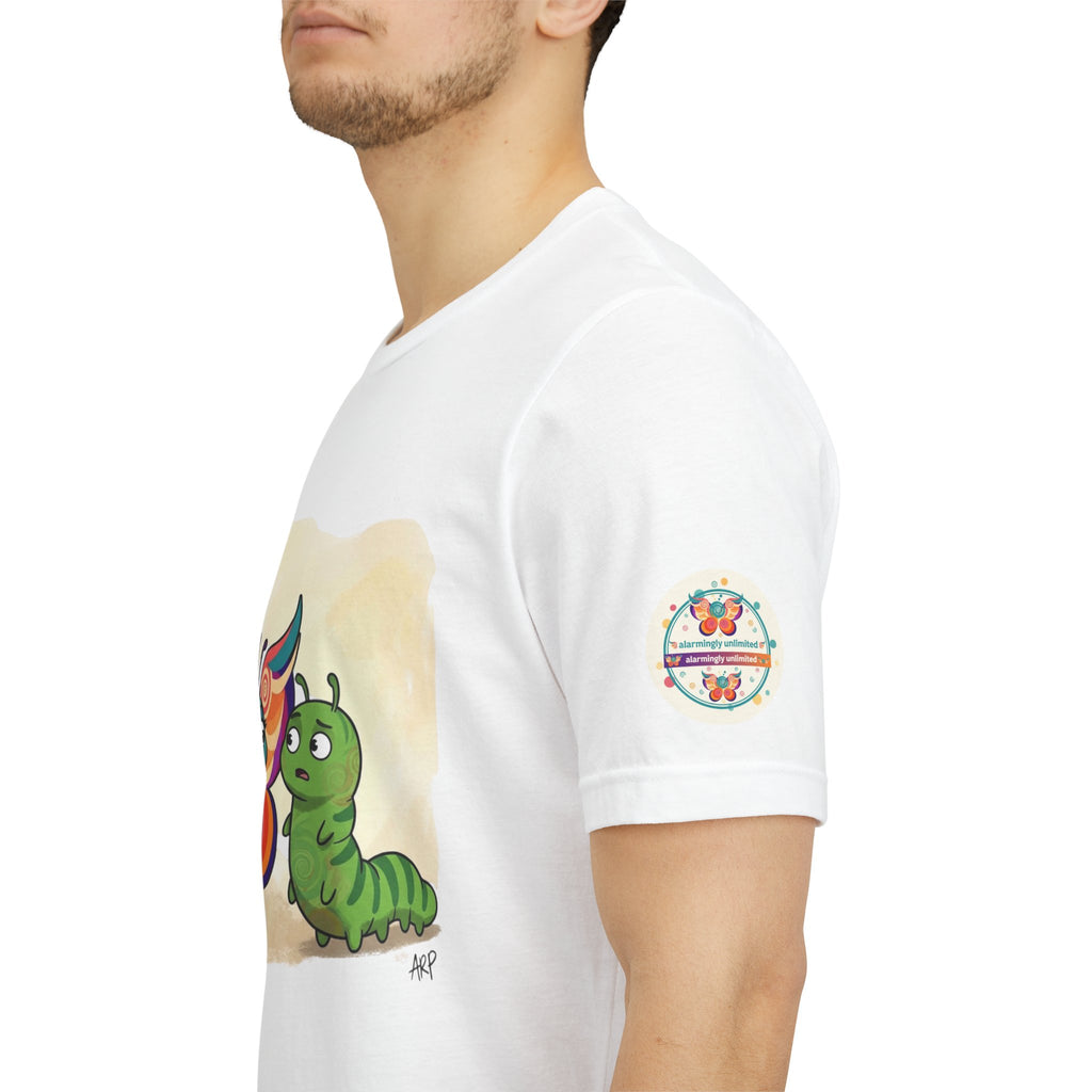 Alarmingly Unlimited Butterfly Tee — Playful Caterpillar & Butterfly Cartoon T-Shirt