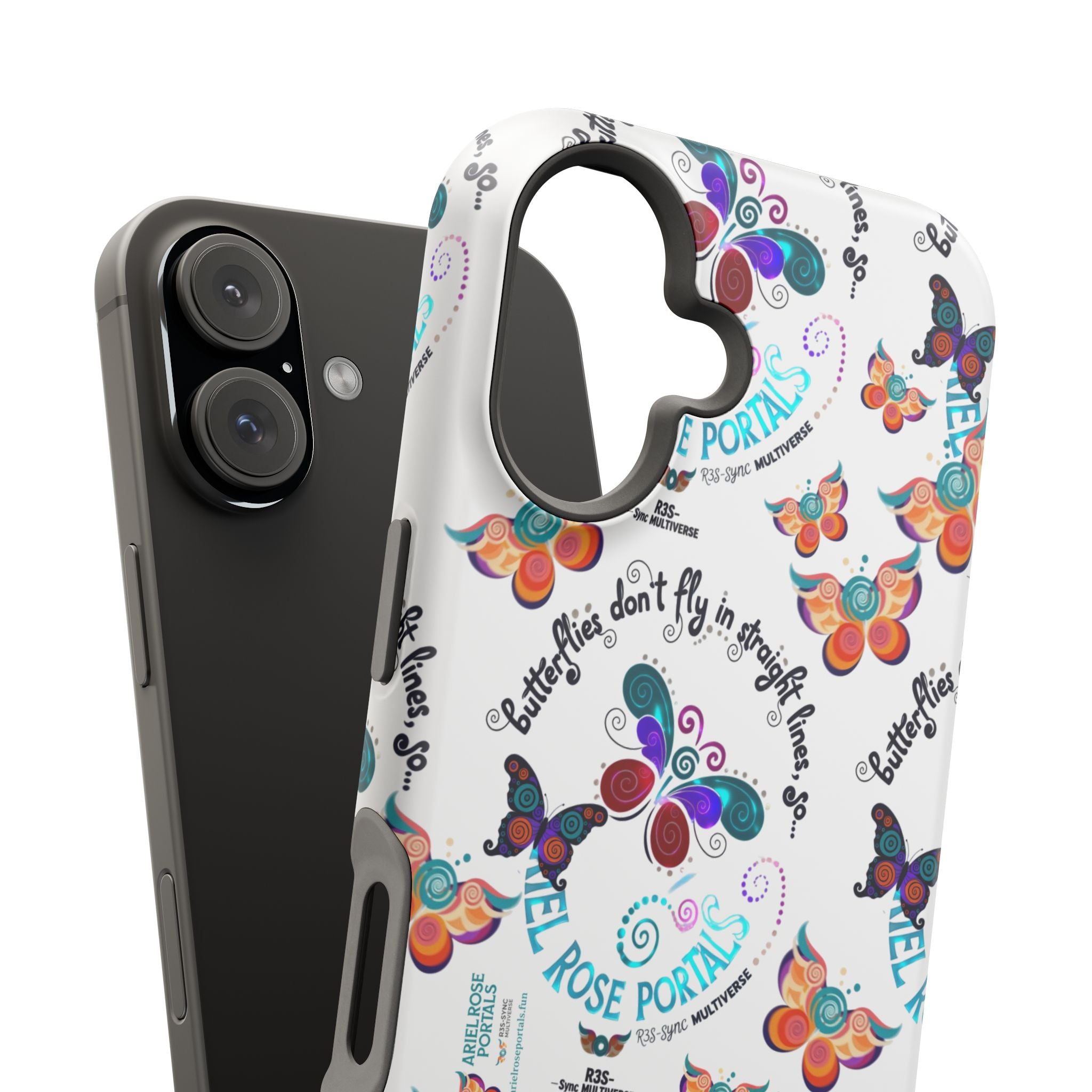 Butterfly Pattern Magnetic Phone Case — "How Butterflies Fly" Ariel Rose Portals Design