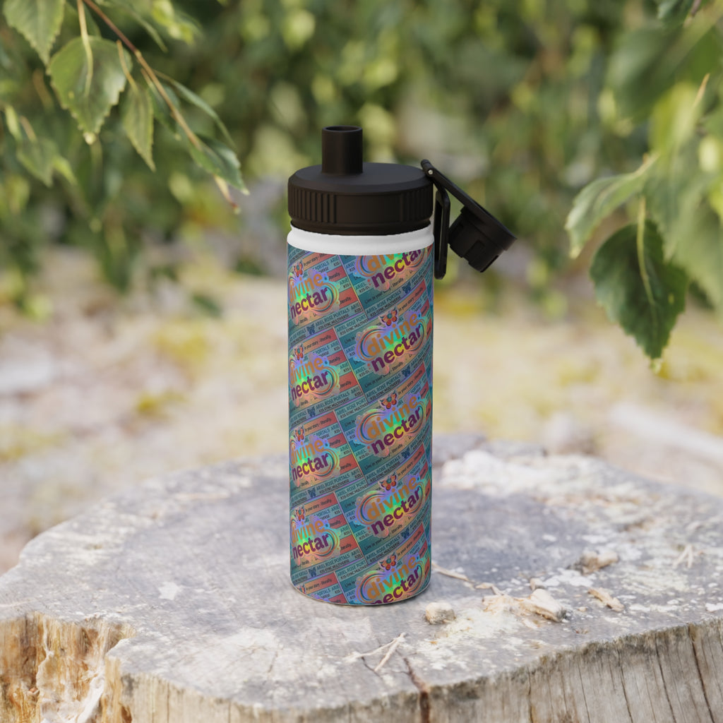 Bottiglia d'acqua olografica in acciaio inossidabile "Nettare Divino" — Coperchio sportivo Ariel Rose Portals
