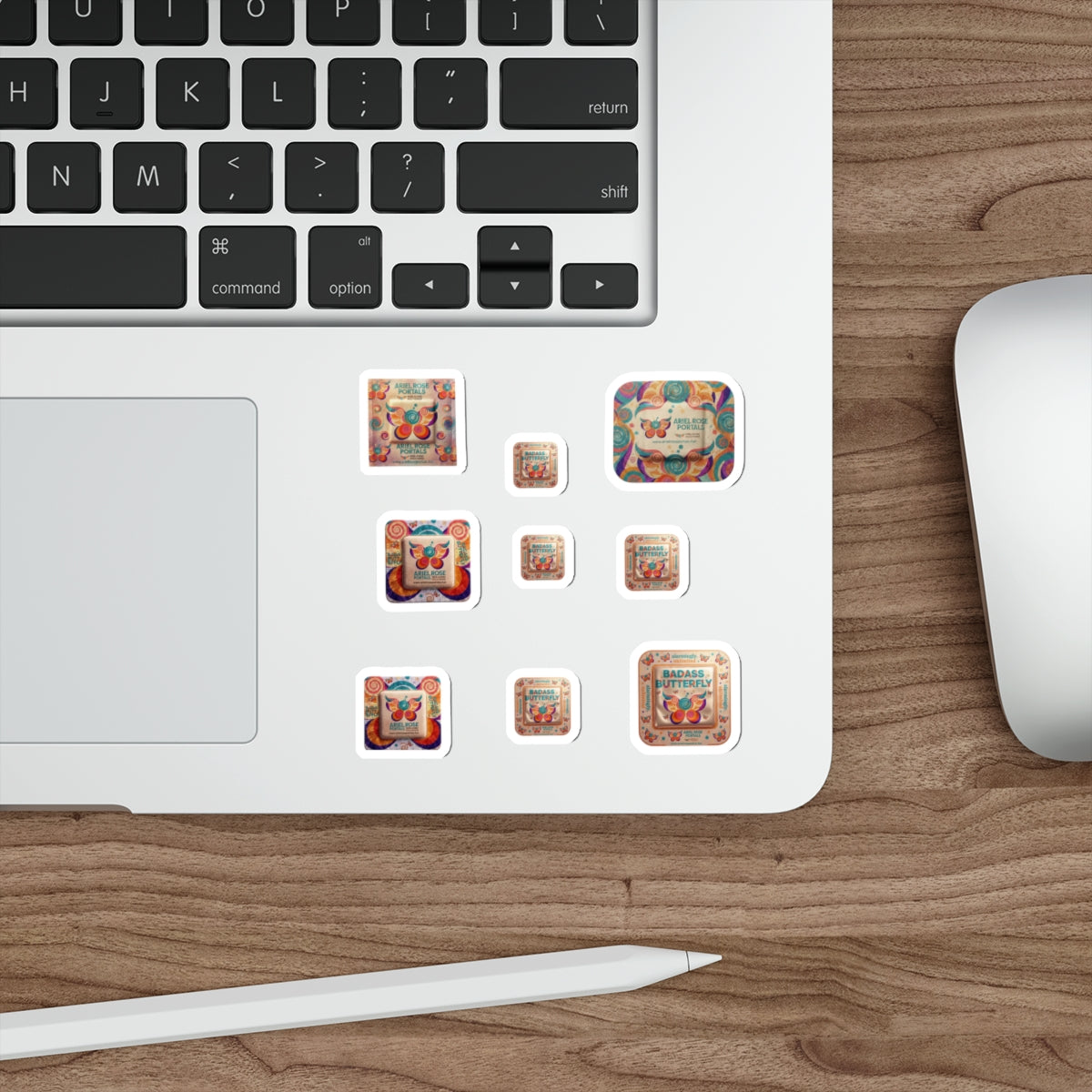 Set di Adesivi Fustellati "Farfalla tosta" — Decalcomanie Retro Colorate a Portale per Interni/Esterni (Varie Misure)