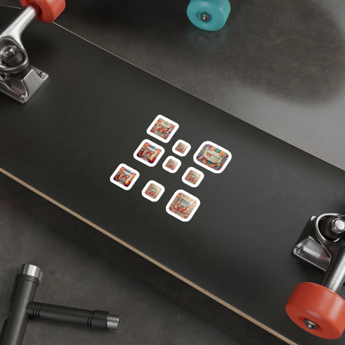 Set di Adesivi Fustellati "Farfalla tosta" — Decalcomanie Retro Colorate a Portale per Interni/Esterni (Varie Misure)