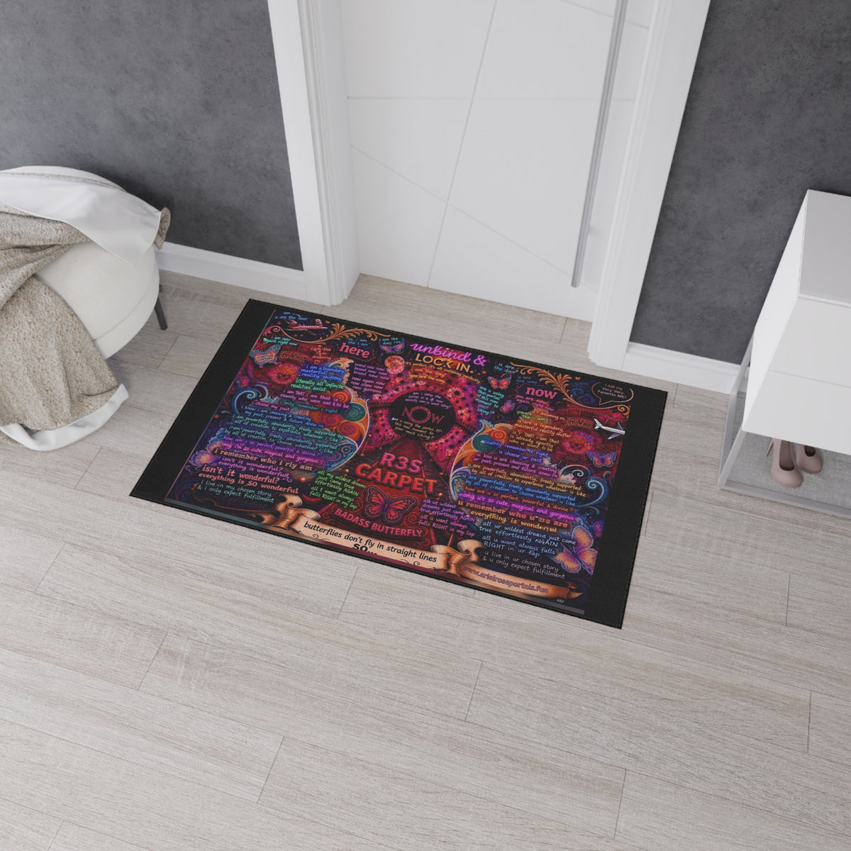 Heavy-Duty Floor Mat — Colorful Inspirational Butterfly Quote Rug