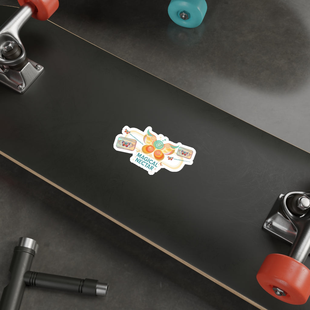 Magical Nectar Die-Cut Sticker — Colorful Butterfly & Honeycomb Design