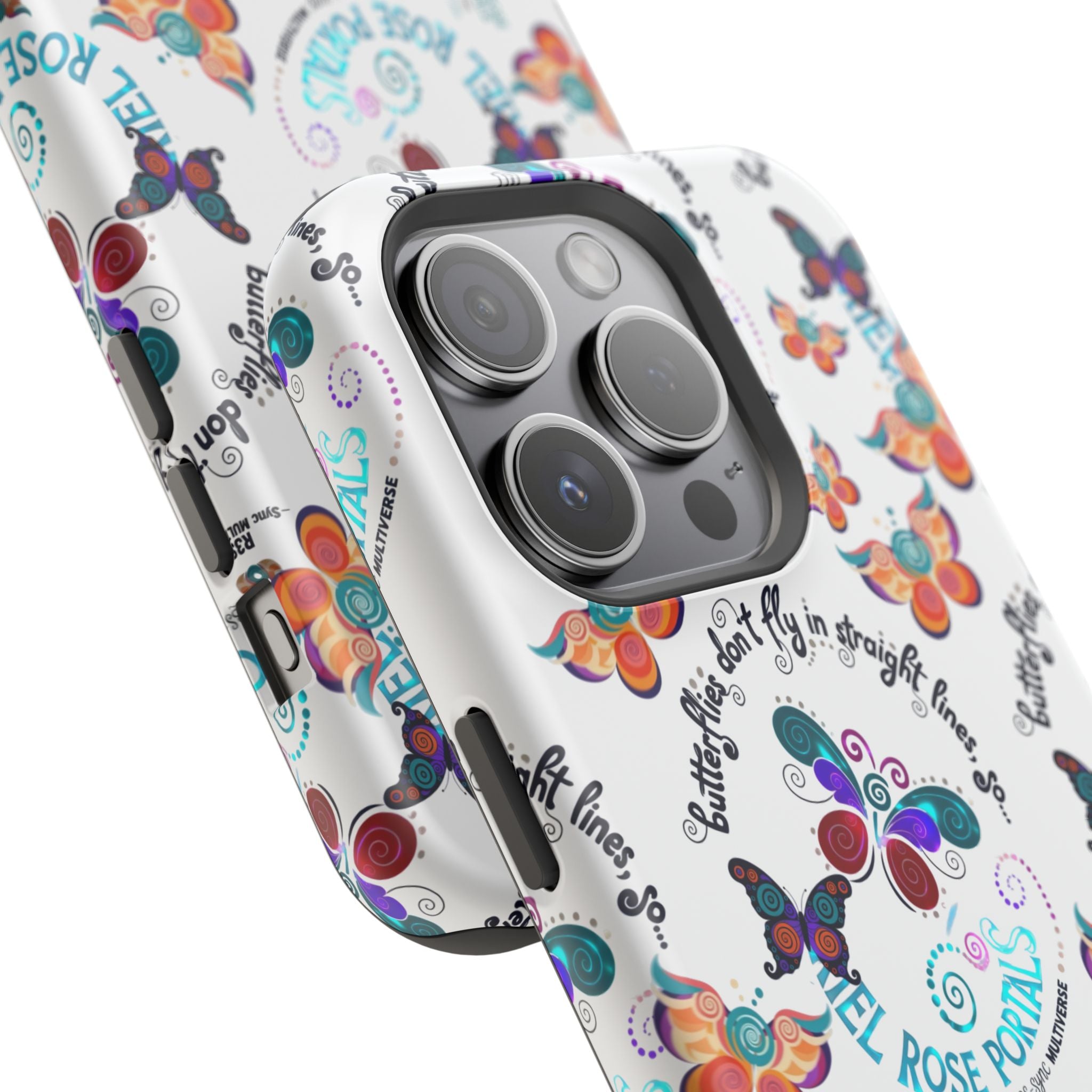 Butterfly Pattern Magnetic Phone Case — "How Butterflies Fly" Ariel Rose Portals Design