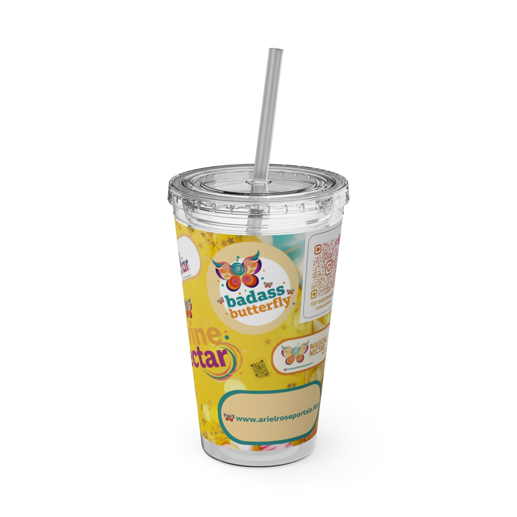 16oz Sunsplash Ariel Rose Portals Logo Tumbler with Straw — Magical Nectar & Divine Nectar Sunny Yellow Drinkware