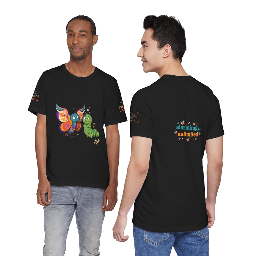 Allarmante T-Shirt Unlimited Tee Flip Variant — Maglietta Grafica Stravagante Farfalla e Bruco