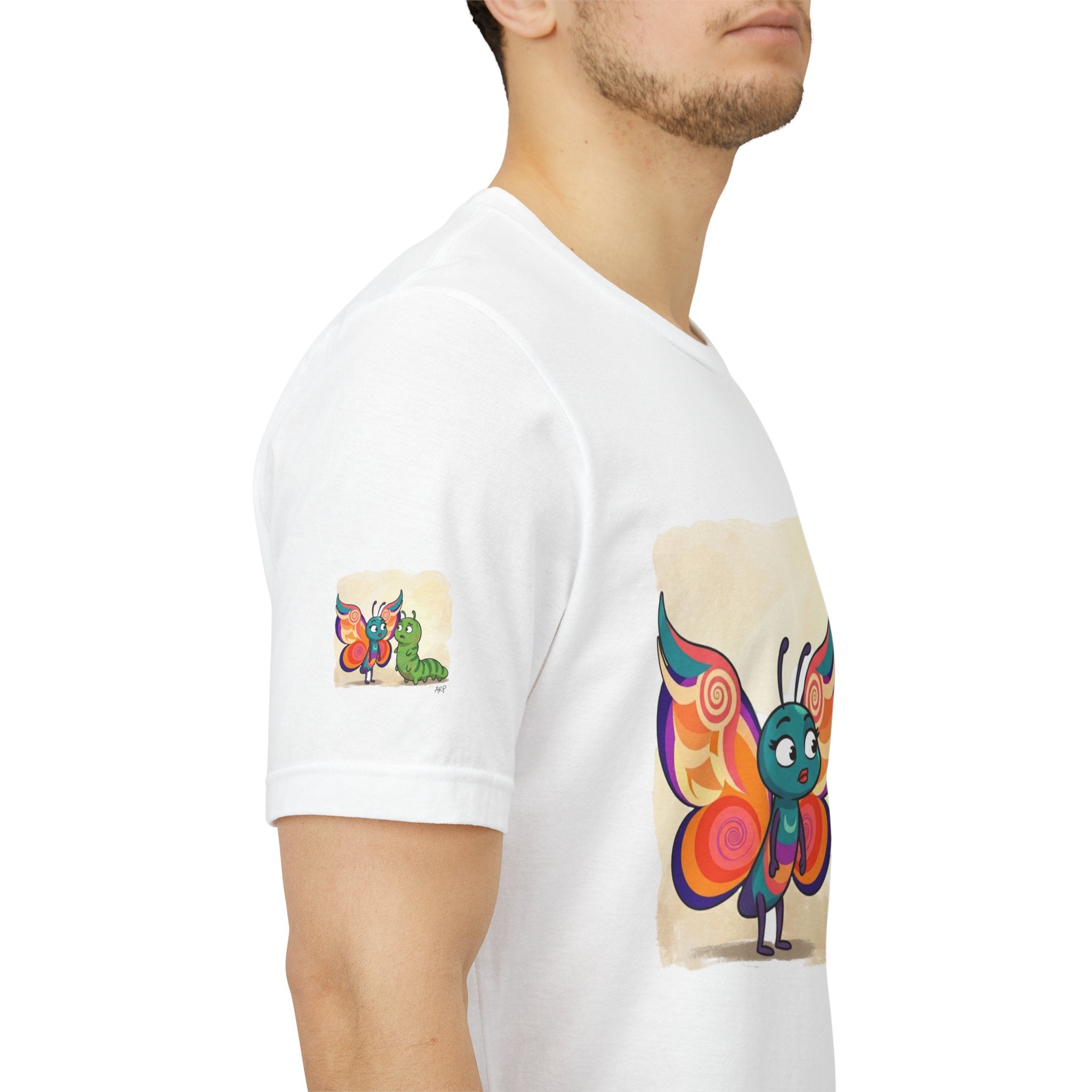 Alarmingly Unlimited Butterfly Tee — Playful Caterpillar & Butterfly Cartoon T-Shirt