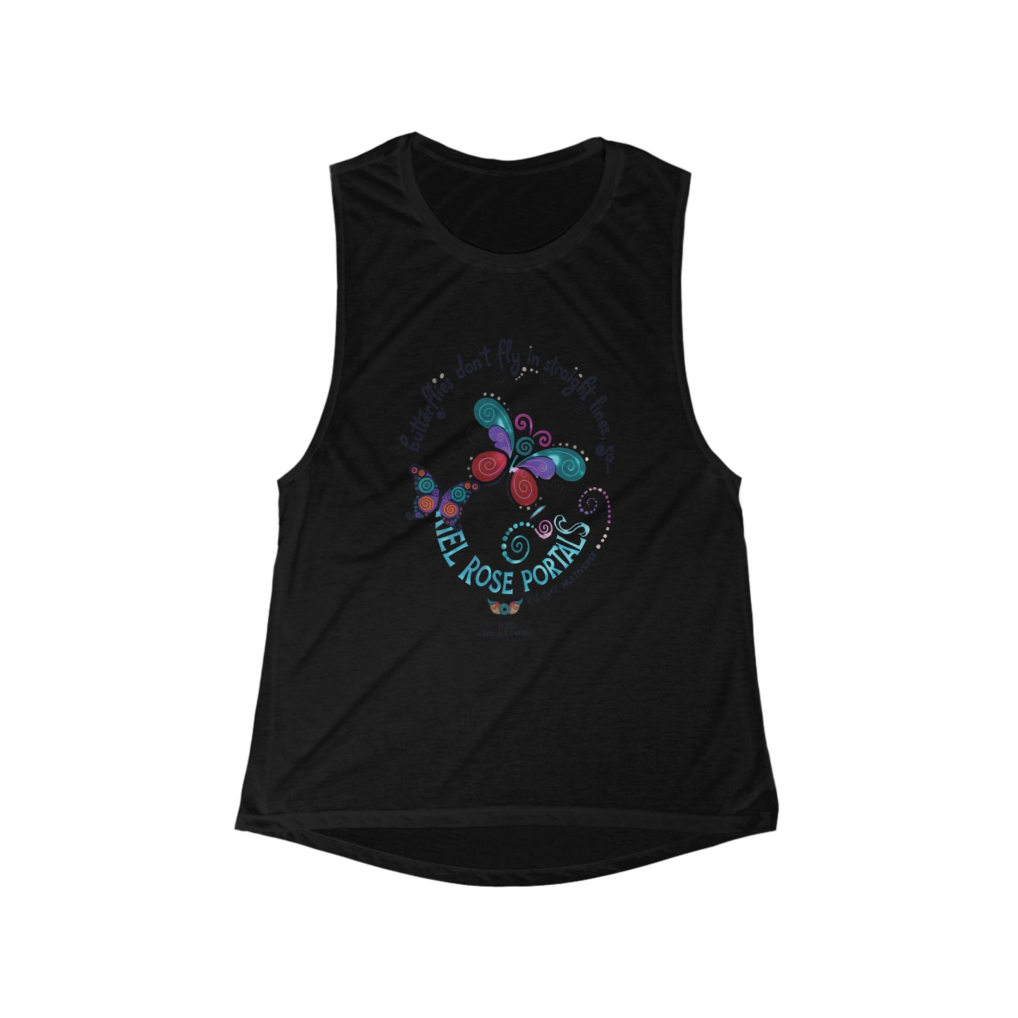 Butterfly Flight Path Flowy Tank - Women's Flowy Scoop Tank with "Feel Rose Poetry" Design