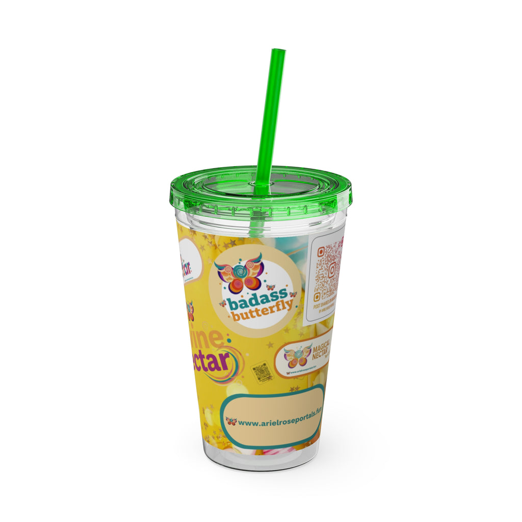 Bicchiere tumbler da 470 ml Sunsplash Ariel Rose Portals con cannuccia — Nettare magico e nettare divino, stoviglie giallo sole