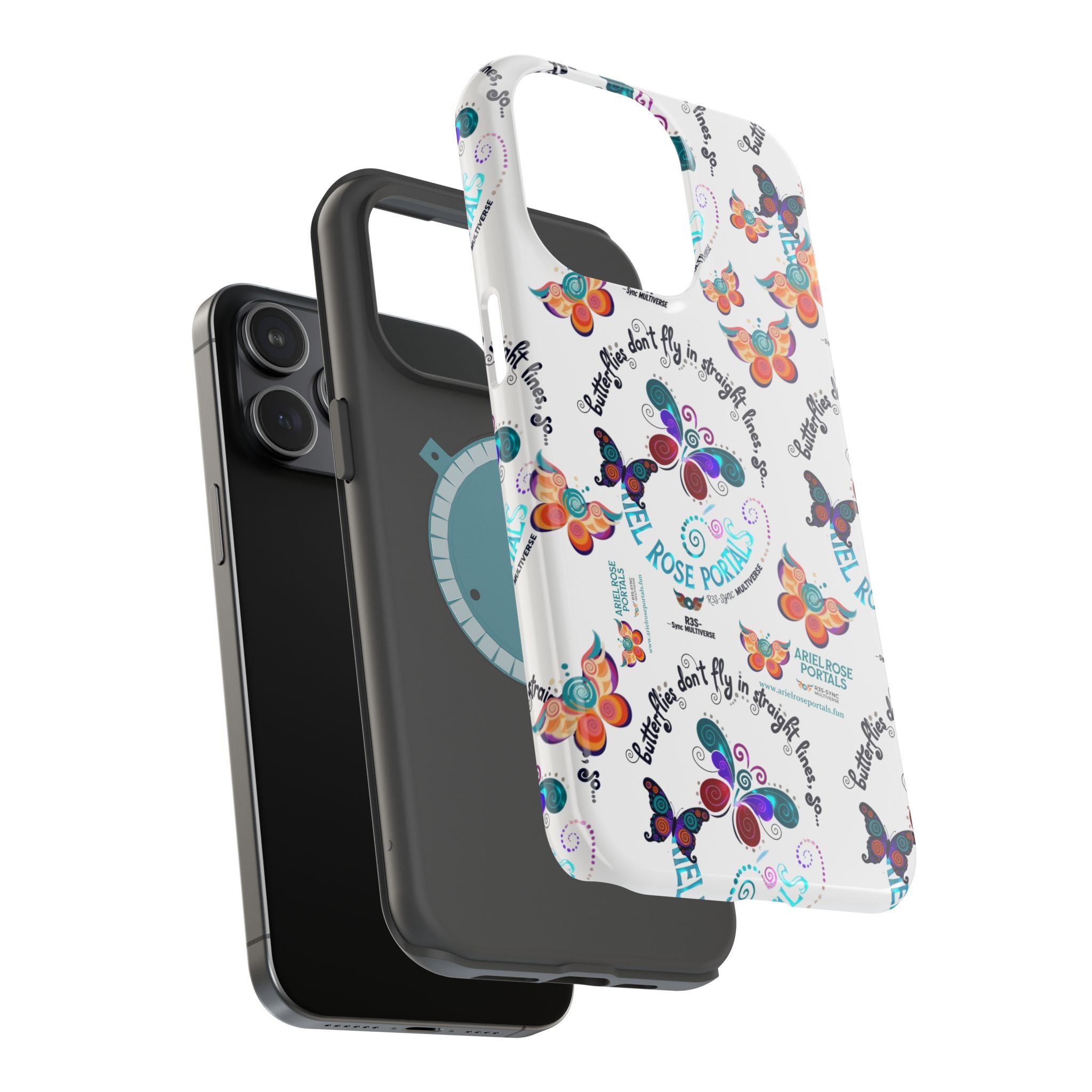 Butterfly Pattern Magnetic Phone Case — "How Butterflies Fly" Ariel Rose Portals Design