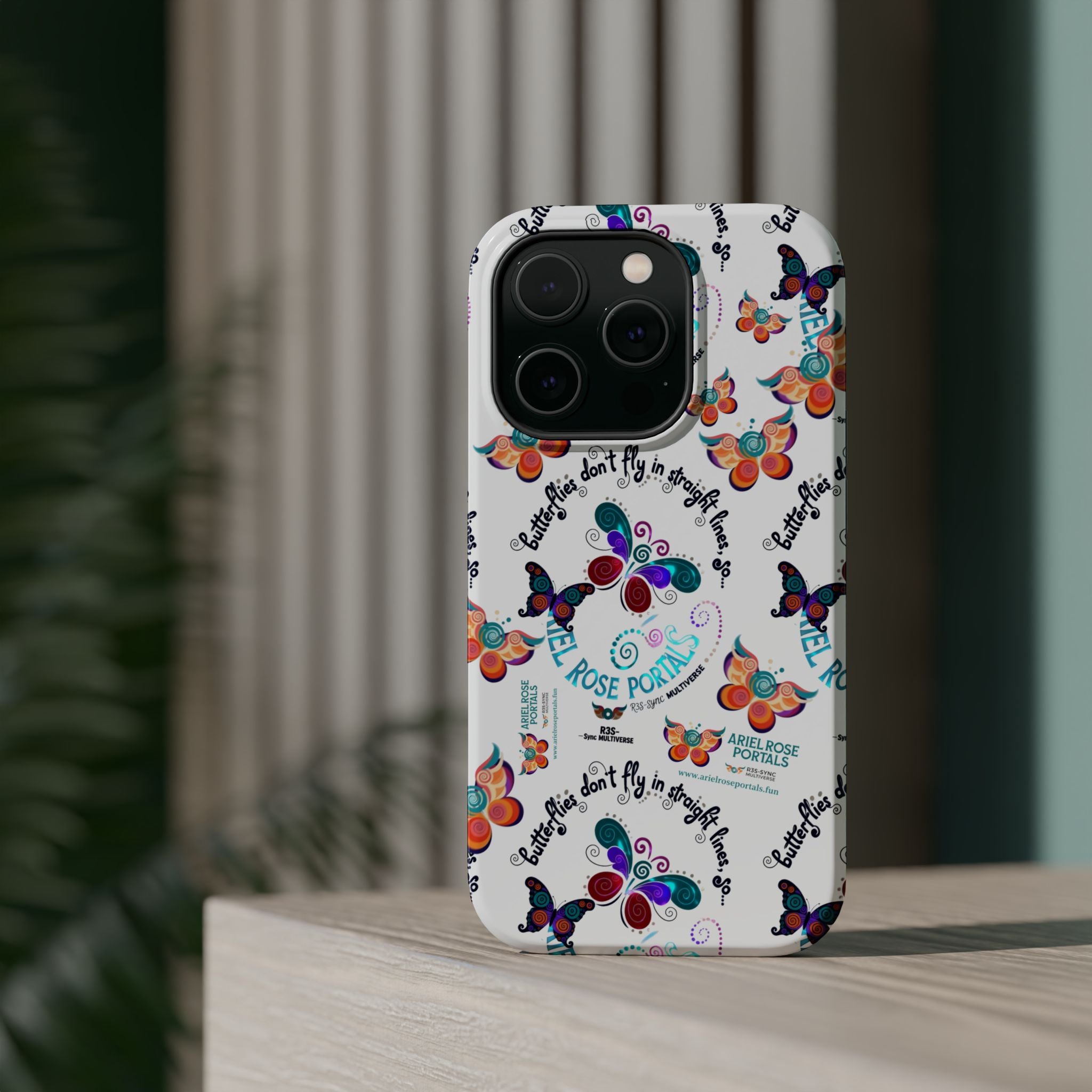 Butterfly Pattern Magnetic Phone Case — "How Butterflies Fly" Ariel Rose Portals Design