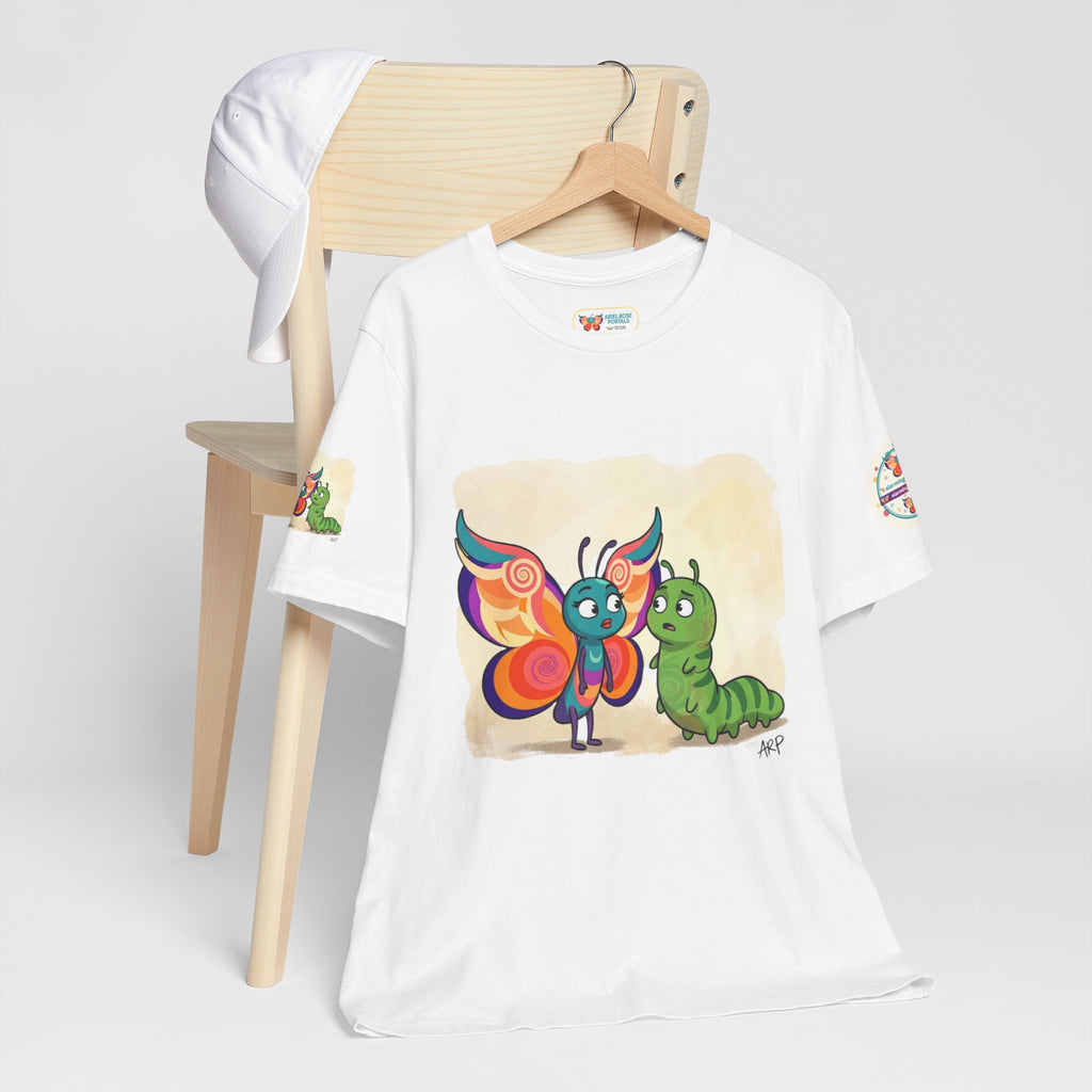 Alarmingly Unlimited Butterfly Tee — Playful Caterpillar & Butterfly Cartoon T-Shirt