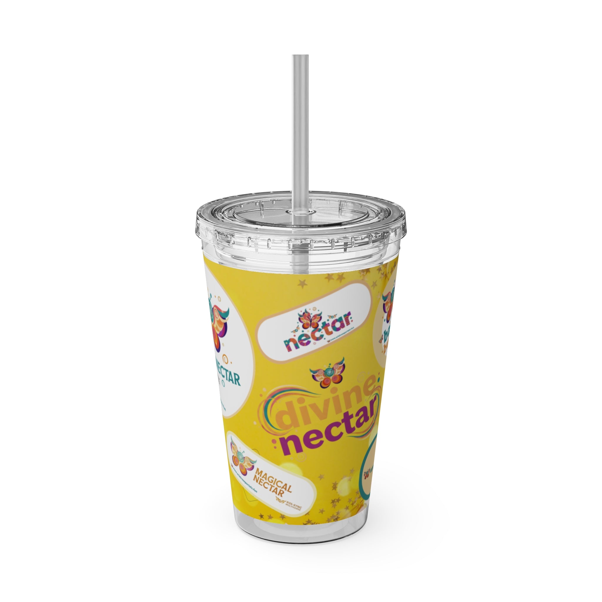 16oz Sunsplash Ariel Rose Portals Logo Tumbler with Straw — Magical Nectar & Divine Nectar Sunny Yellow Drinkware