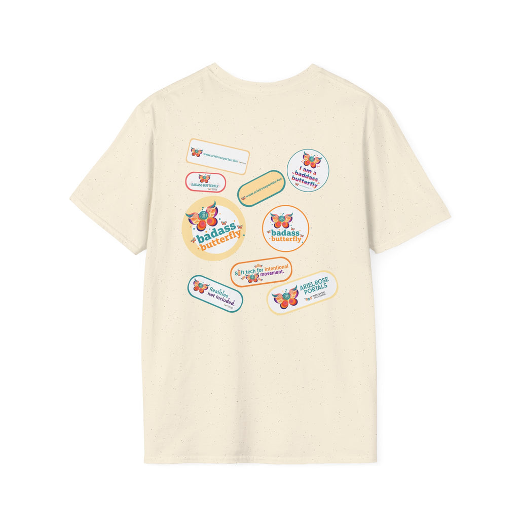 Maglietta "Badass Butterfly Sticker" — Ariel Rose Portals Variant in Stile Sticker