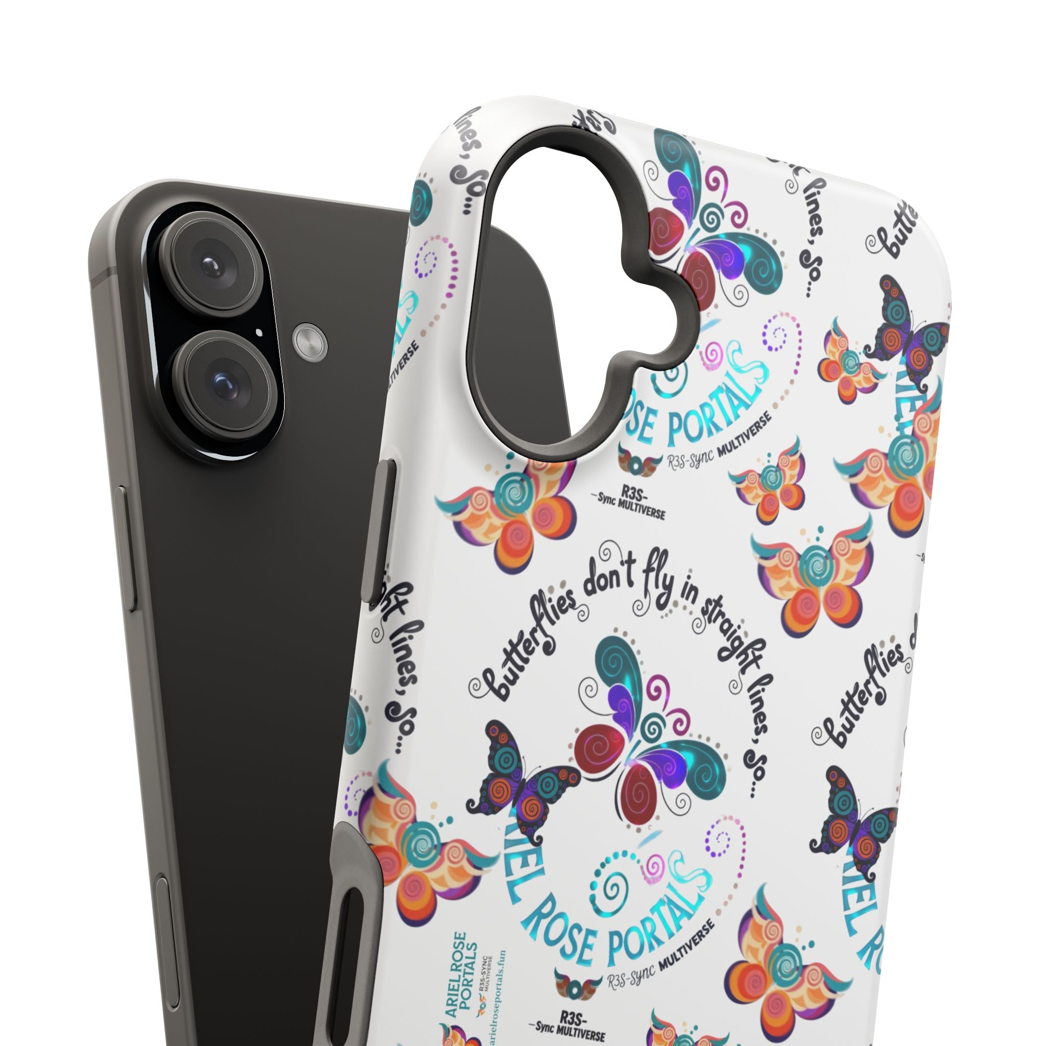 Butterfly Pattern Magnetic Phone Case — "How Butterflies Fly" Ariel Rose Portals Design