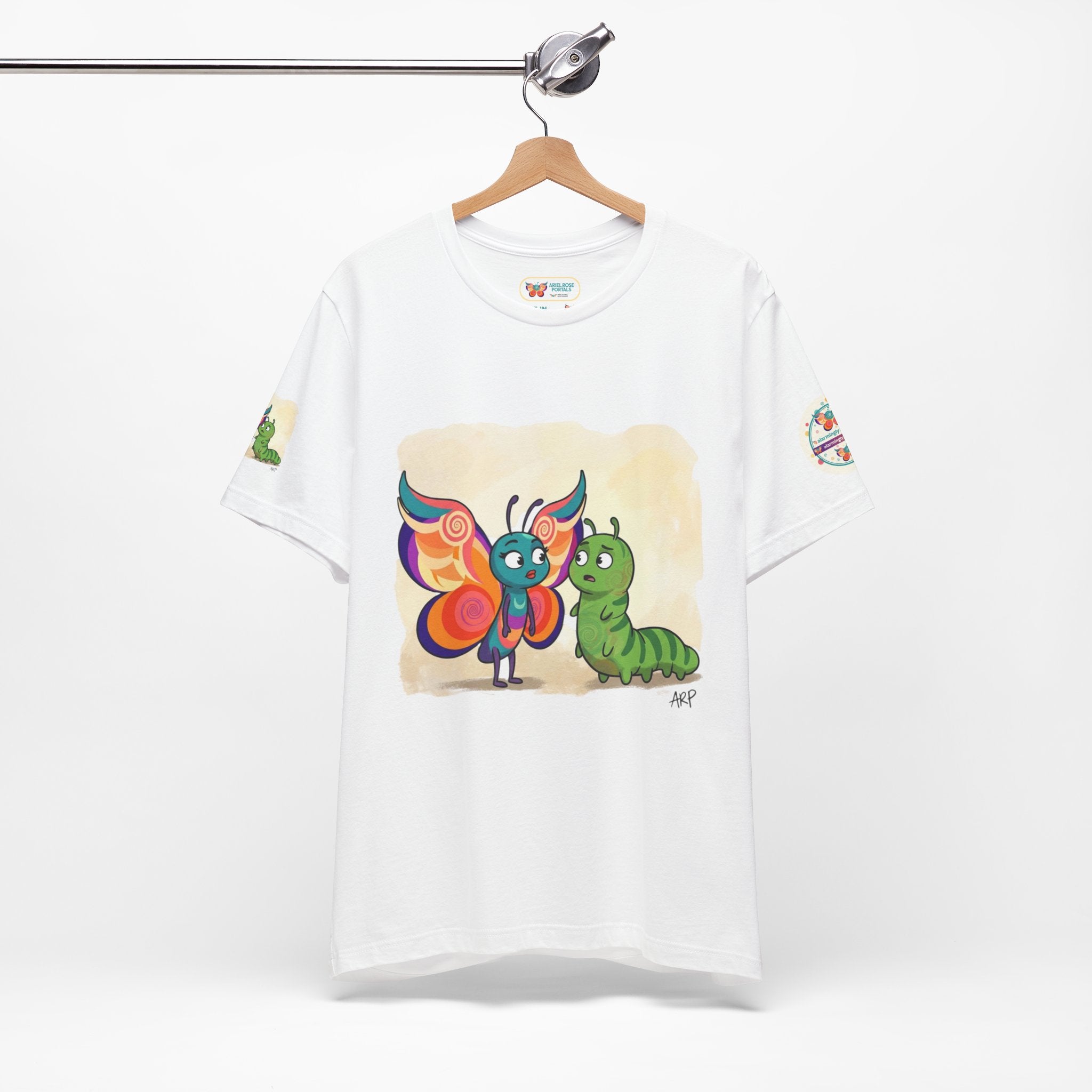 Alarmingly Unlimited Butterfly Tee — Playful Caterpillar & Butterfly Cartoon T-Shirt