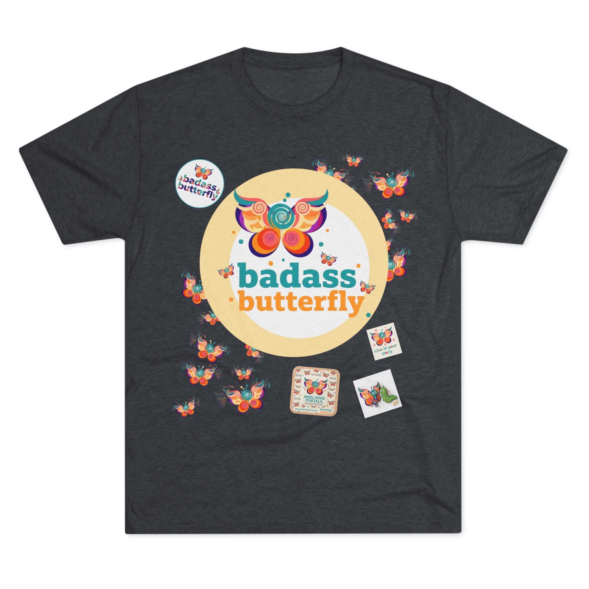 T-shirt "Badass Butterfly Vintage TriBlend Sticker" — Maglietta colorata con grafica "Empowerment"