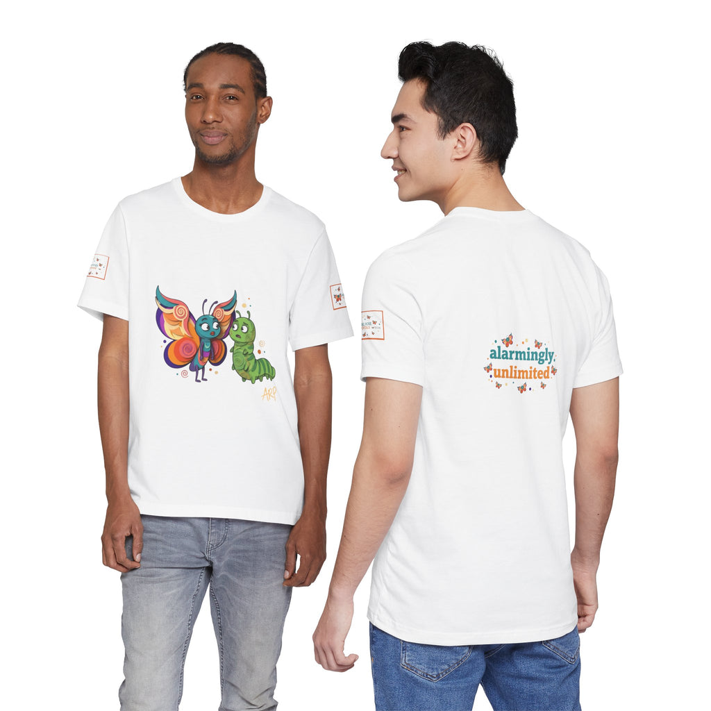 Allarmante T-Shirt Unlimited Tee Flip Variant — Maglietta Grafica Stravagante Farfalla e Bruco