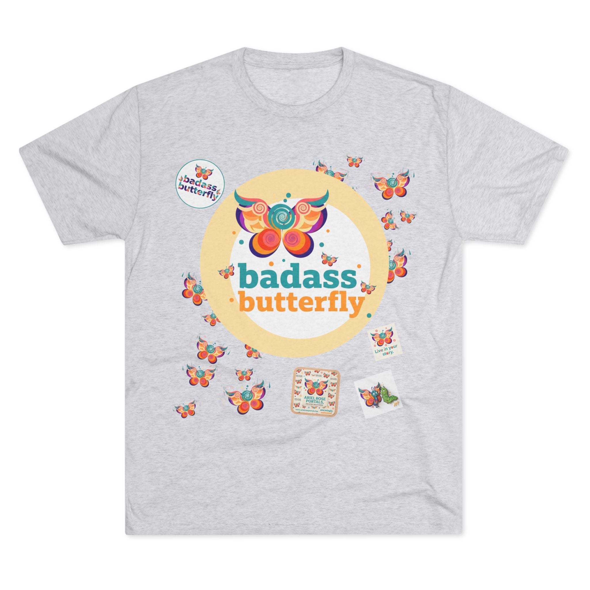 T-shirt "Badass Butterfly Vintage TriBlend Sticker" — Maglietta colorata con grafica "Empowerment"