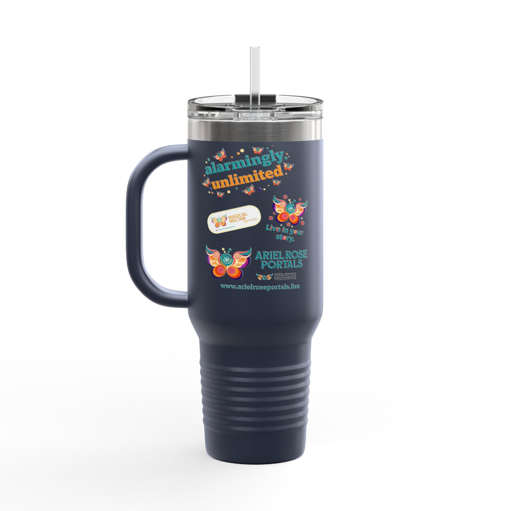 Bicchiere termico isolato Ariel Rose Portals da 1,2 litri — Tumbler 'Nettare Magico' con farfalla