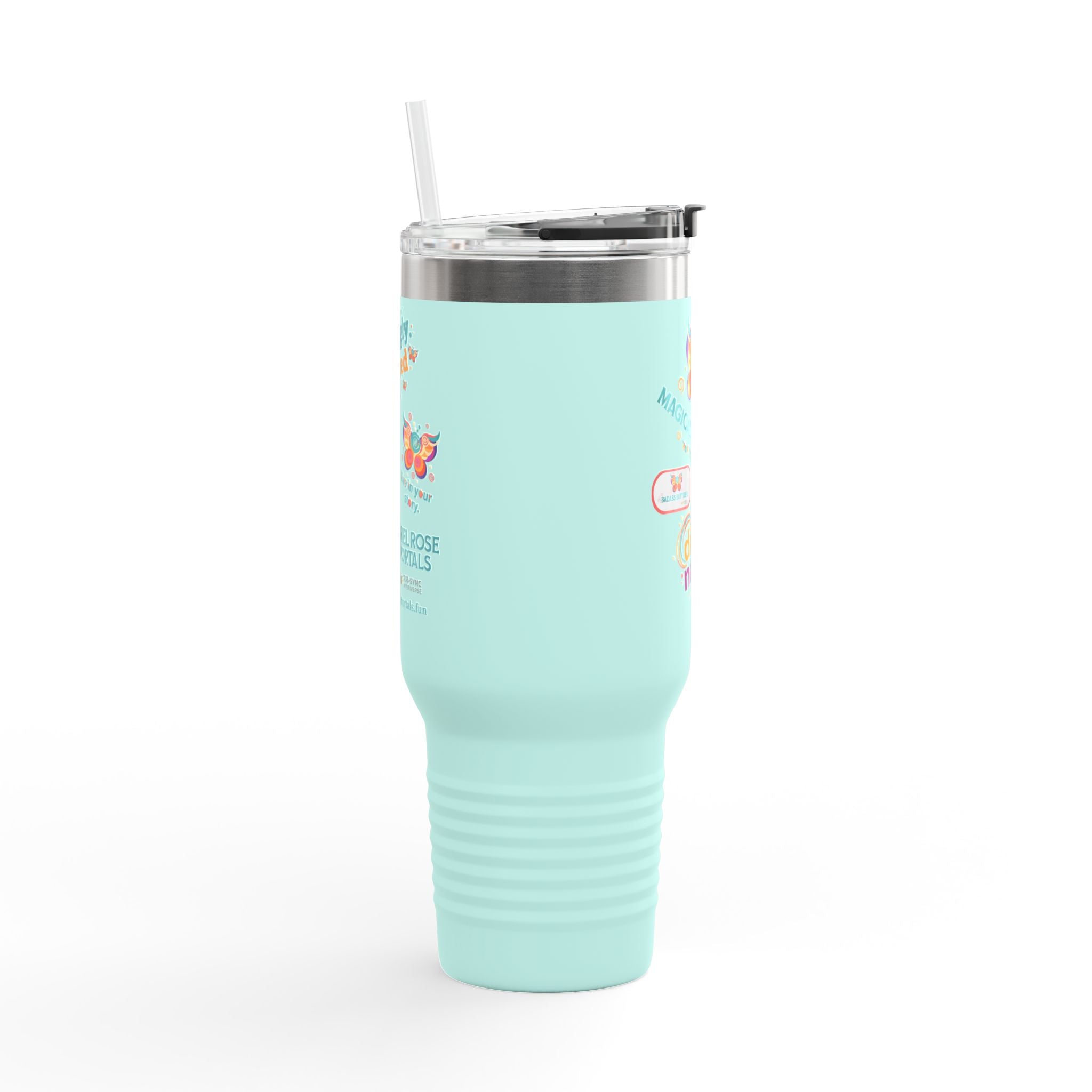 Bicchiere termico isolato Ariel Rose Portals da 1,2 litri — Tumbler 'Nettare Magico' con farfalla