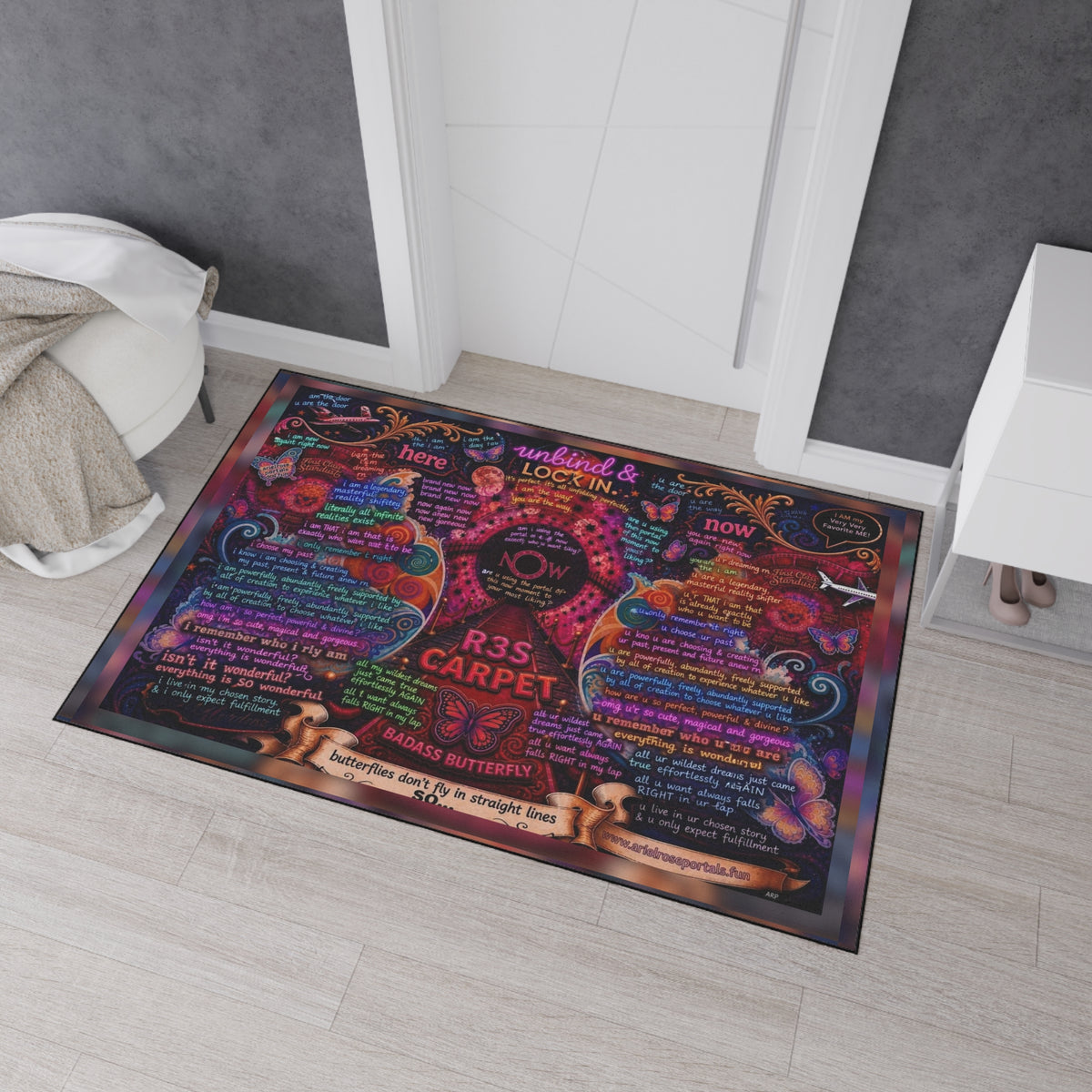 Heavy-Duty Floor Mat — Colorful Inspirational Butterfly Quote Rug