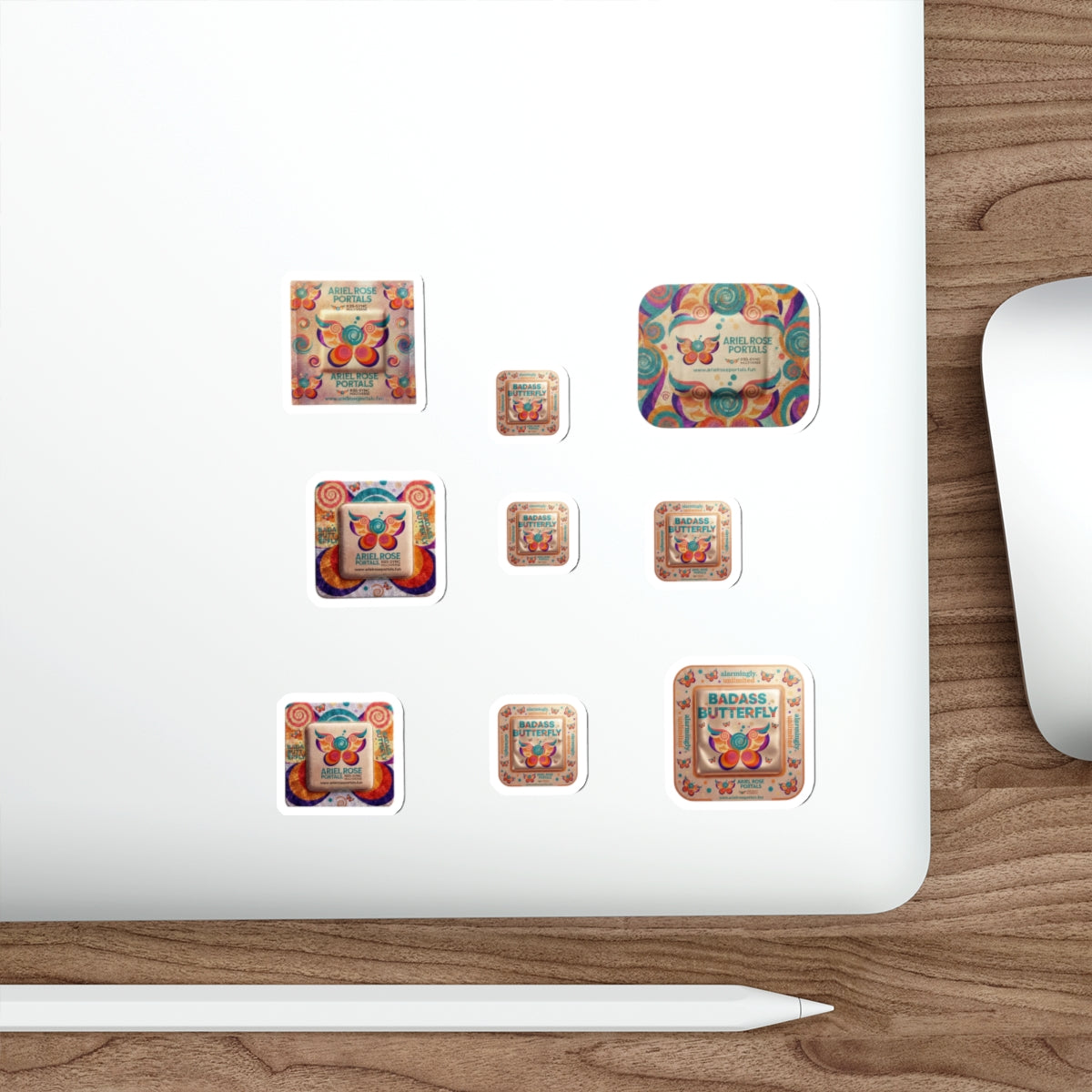 Set di Adesivi Fustellati "Farfalla tosta" — Decalcomanie Retro Colorate a Portale per Interni/Esterni (Varie Misure)