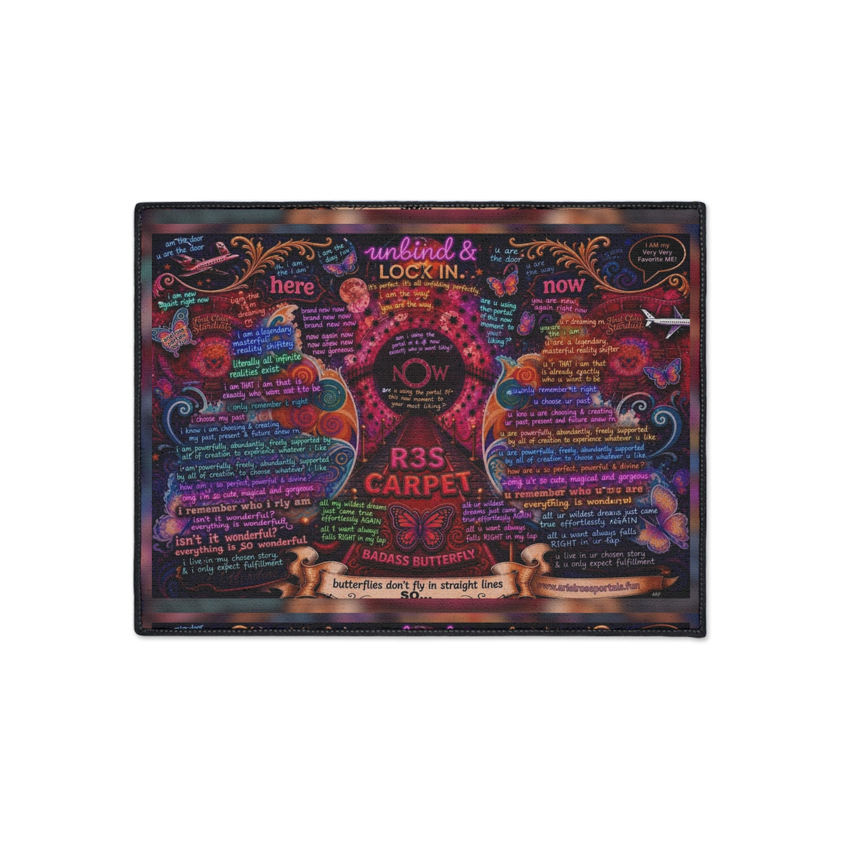 Heavy-Duty Floor Mat — Colorful Inspirational Butterfly Quote Rug