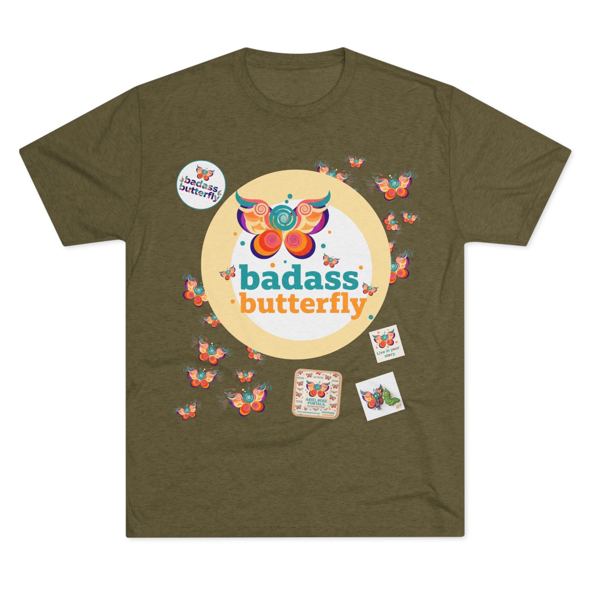 T-shirt "Badass Butterfly Vintage TriBlend Sticker" — Maglietta colorata con grafica "Empowerment"