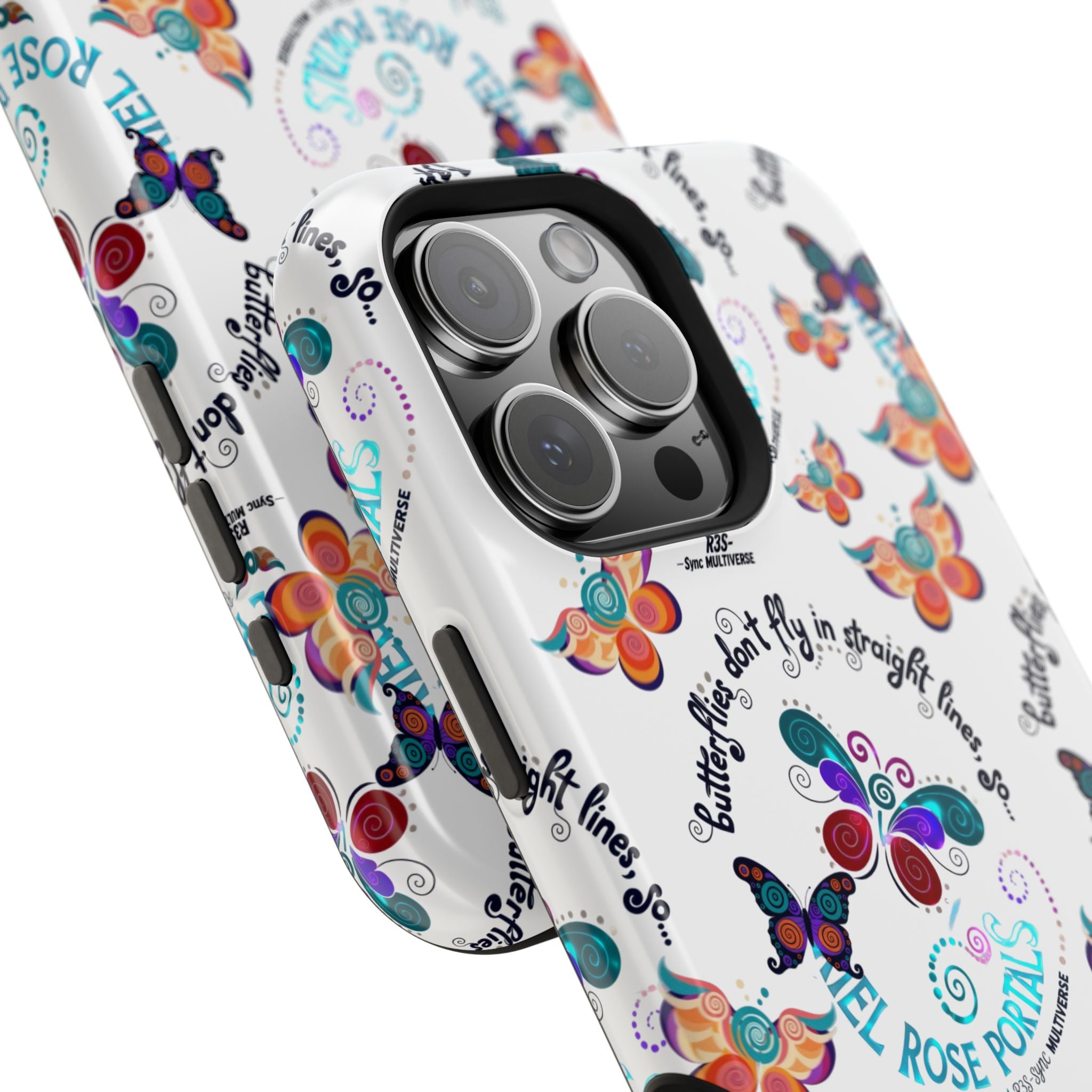 Butterfly Pattern Magnetic Phone Case — "How Butterflies Fly" Ariel Rose Portals Design