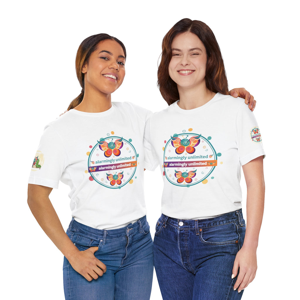 Butterfly & Caterpillar Tee — "alarmingly unlimited" Colorful Graphic T-Shirt