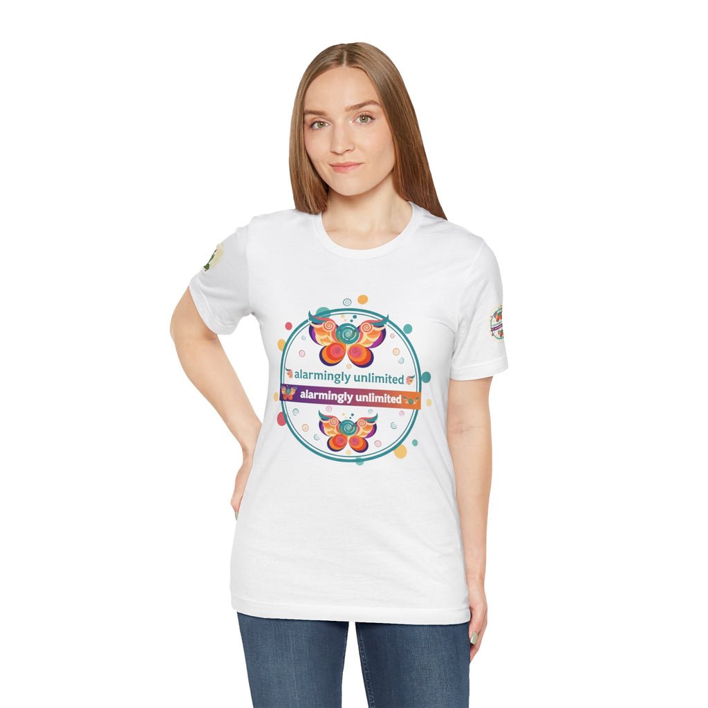 Butterfly & Caterpillar Tee — "alarmingly unlimited" Colorful Graphic T-Shirt