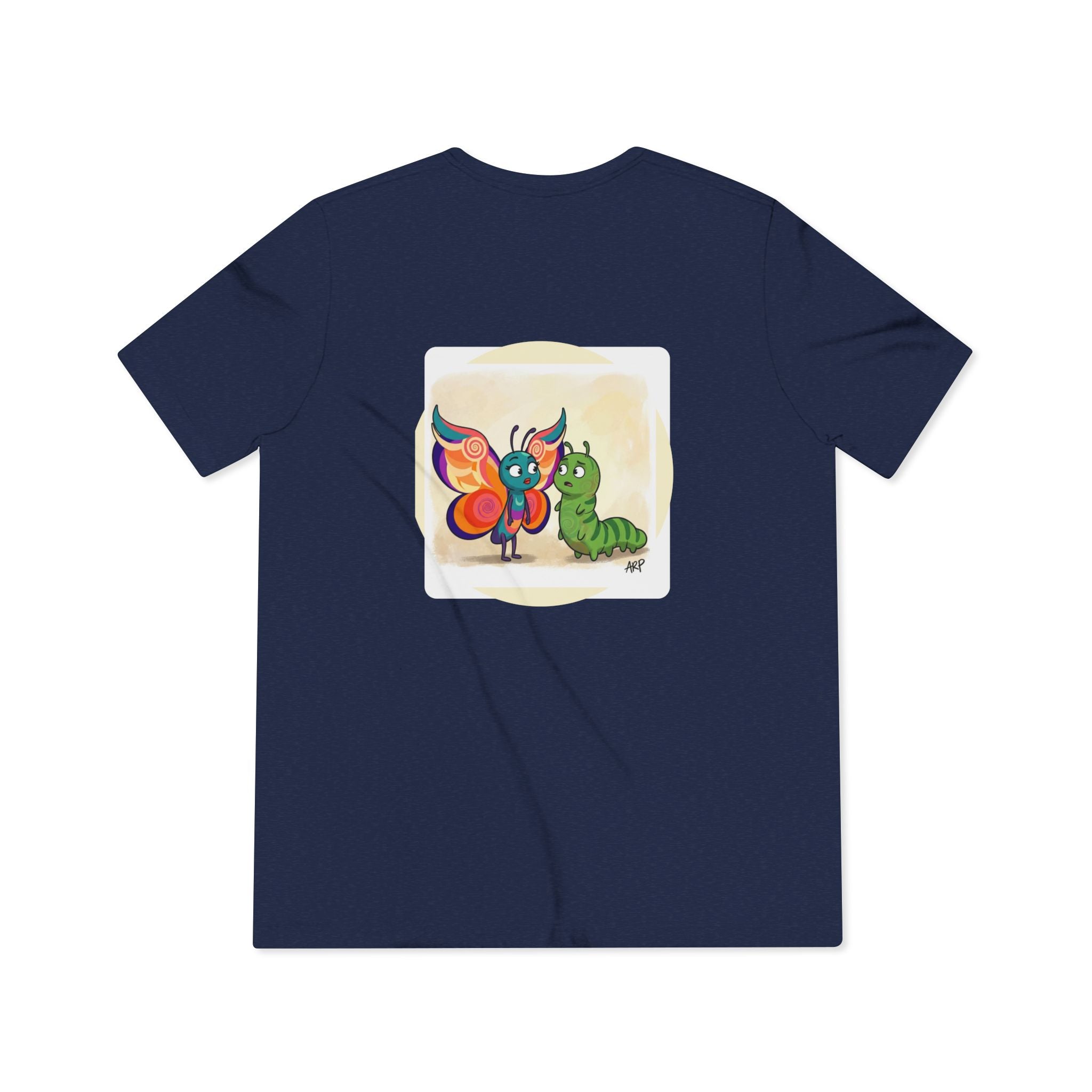 Colorful Butterfly and Caterpillar T-Shirt | whimsical Ariel Rose Parker art, 'Alarmingly Unlimited' text
