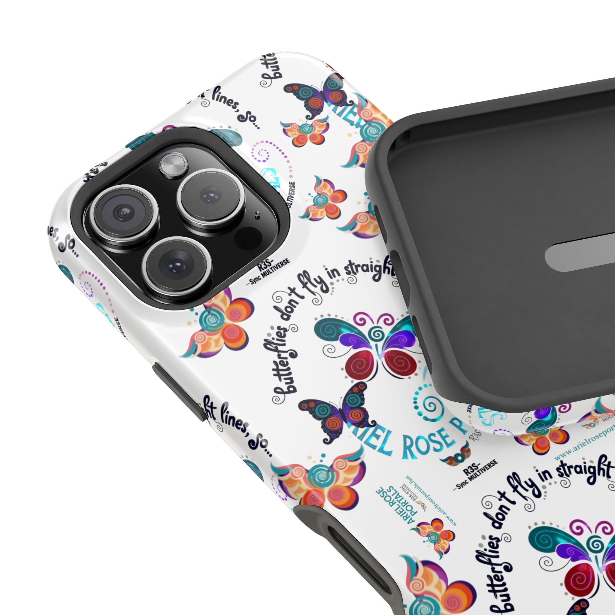 Butterfly Pattern Magnetic Phone Case — "How Butterflies Fly" Ariel Rose Portals Design