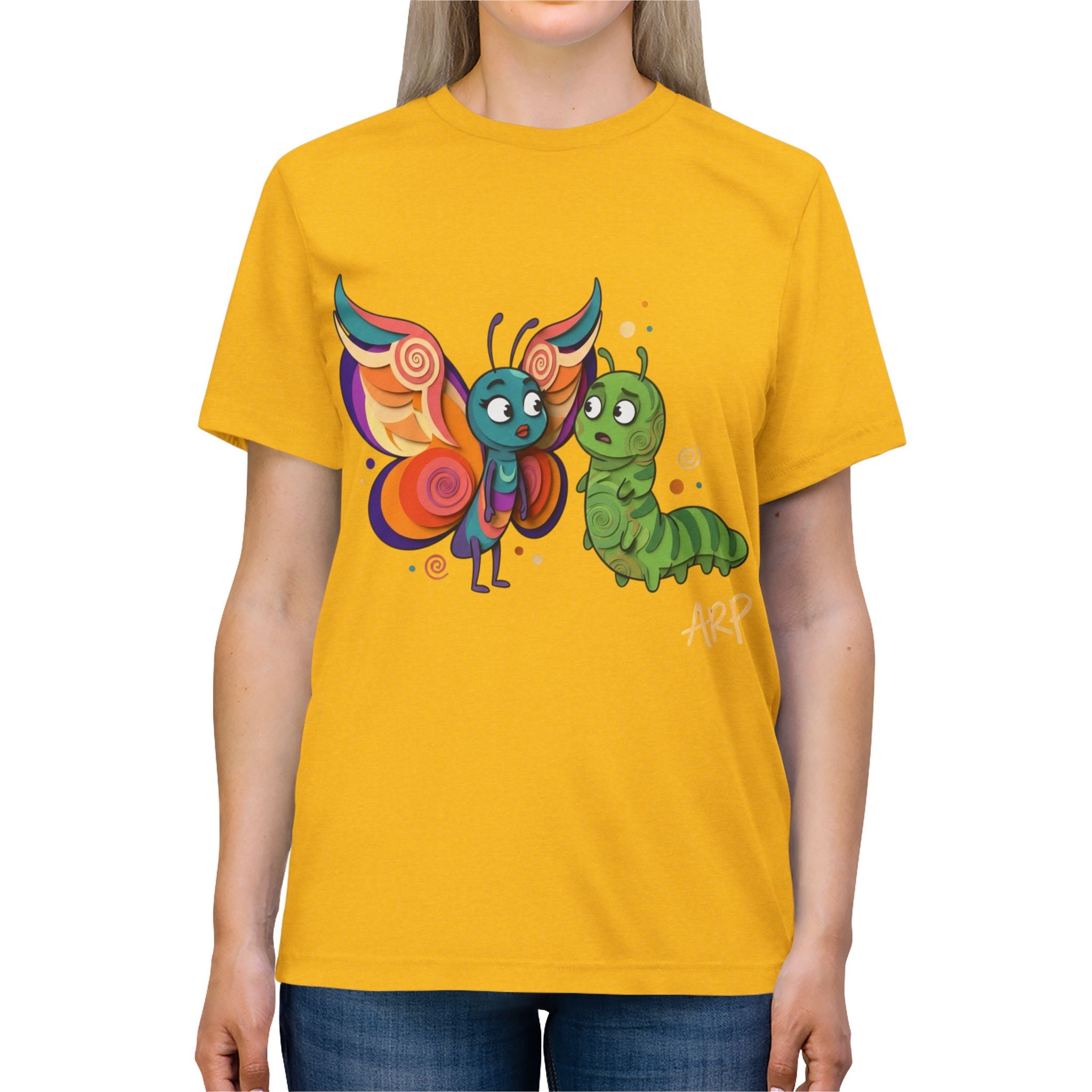 T-shirt Vintage Morbida TriBlend "Allarmantemente Illimitato Farfalla & Bruco" — Simpatica Maglietta Grafica Trasformazione